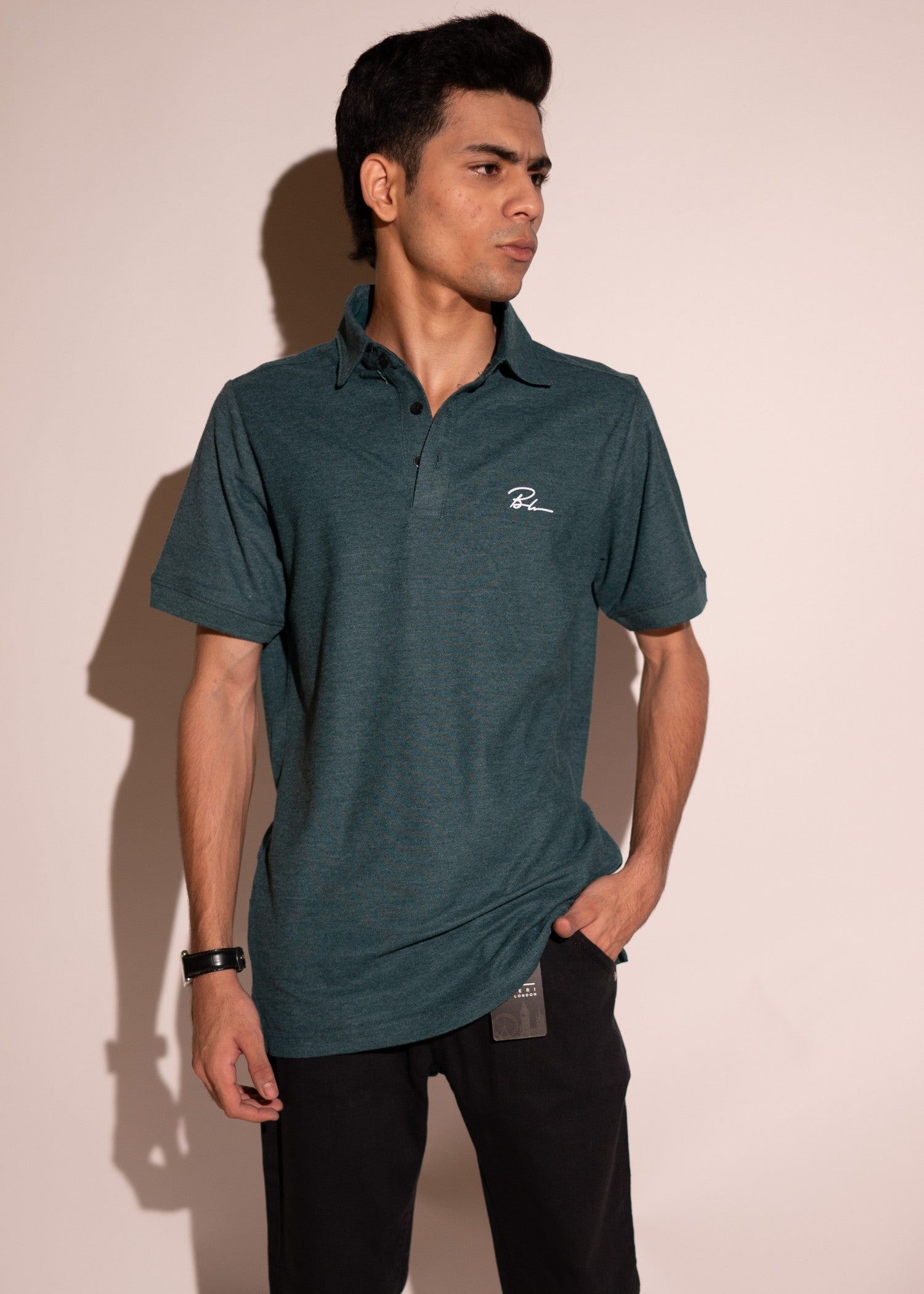 cotton Polo Shirt in Eucalyptus green