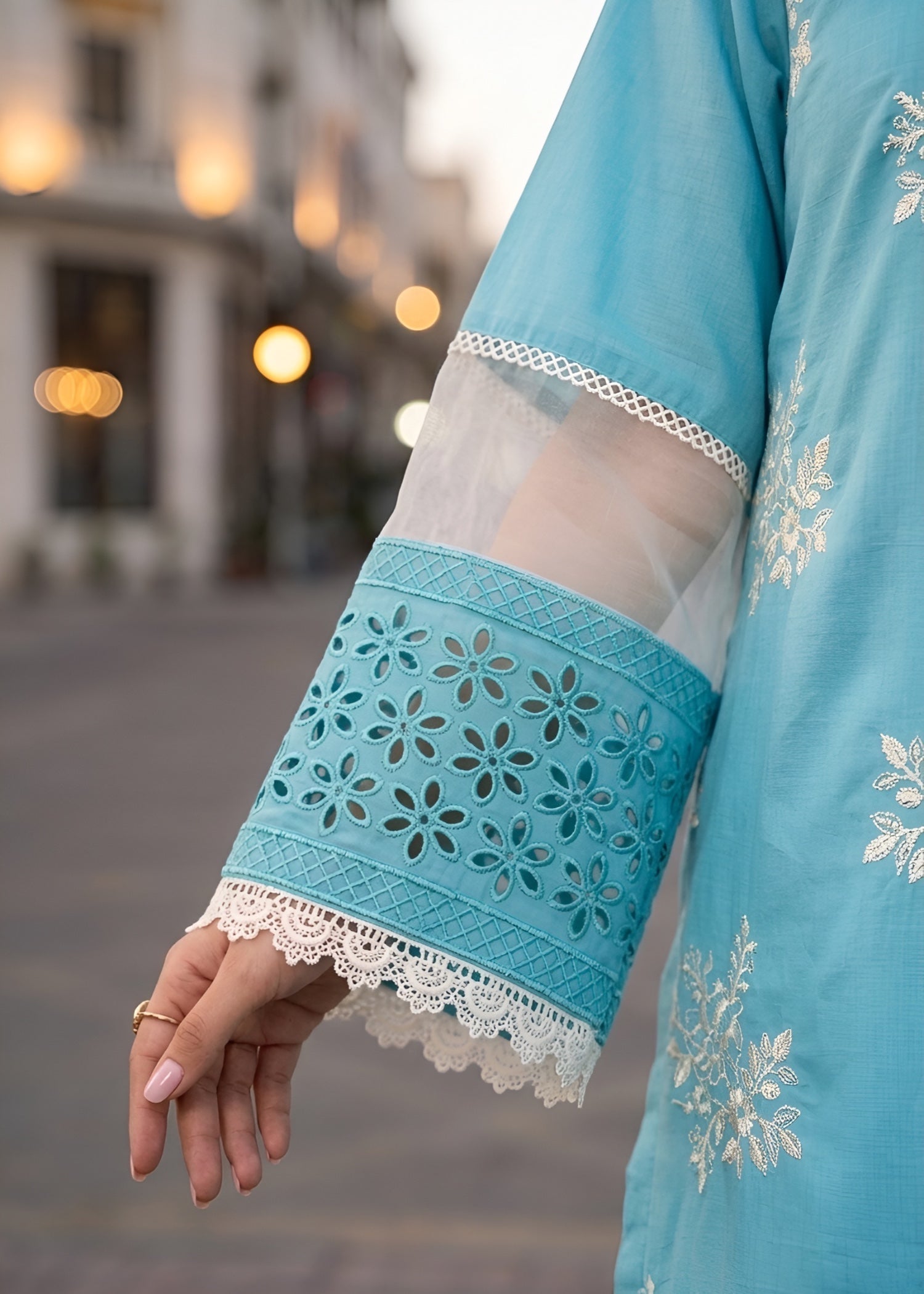 linen Kurta Set in Sky blue