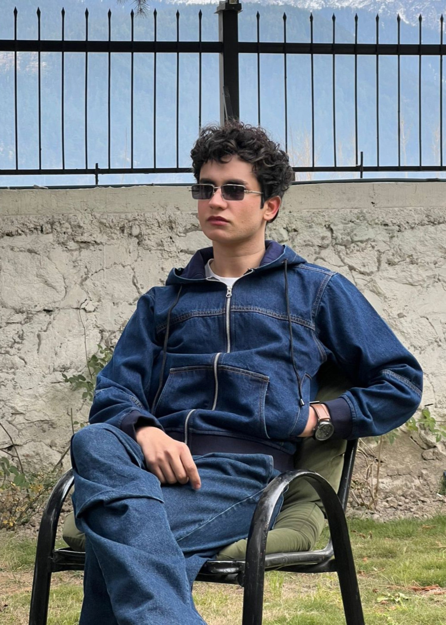 denim Hoodie in Dark blue