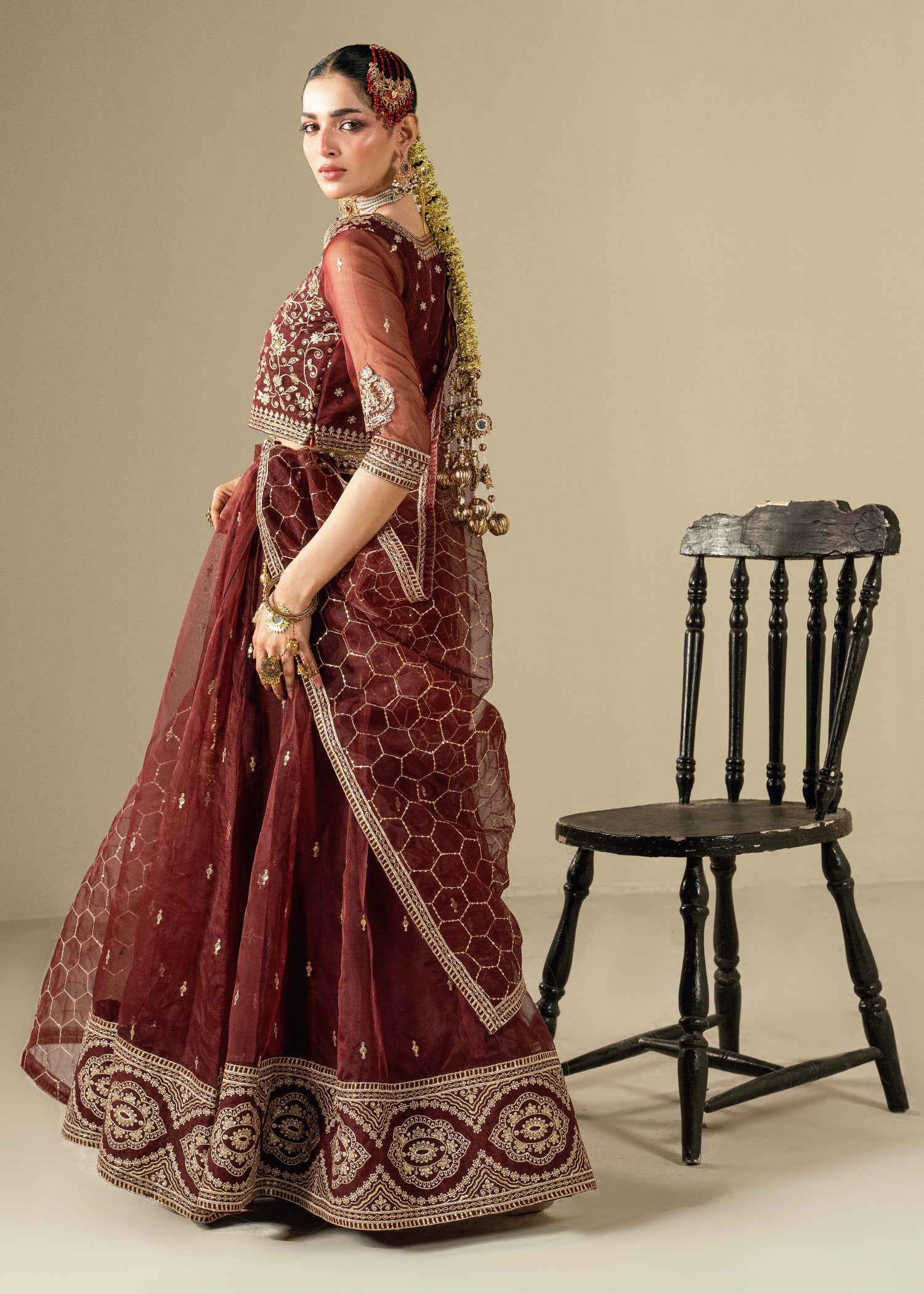 organza Lehenga in Maroon