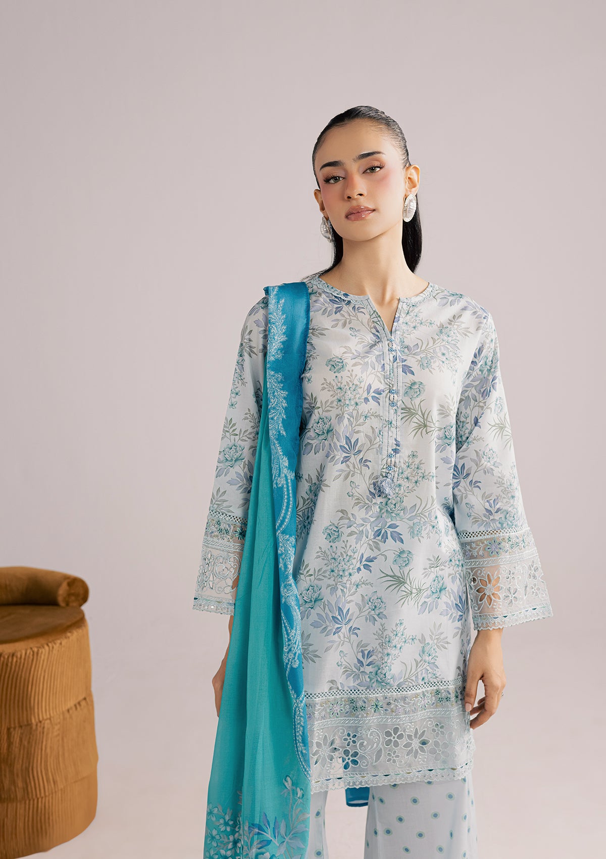 lawn Kurta Set in Sky