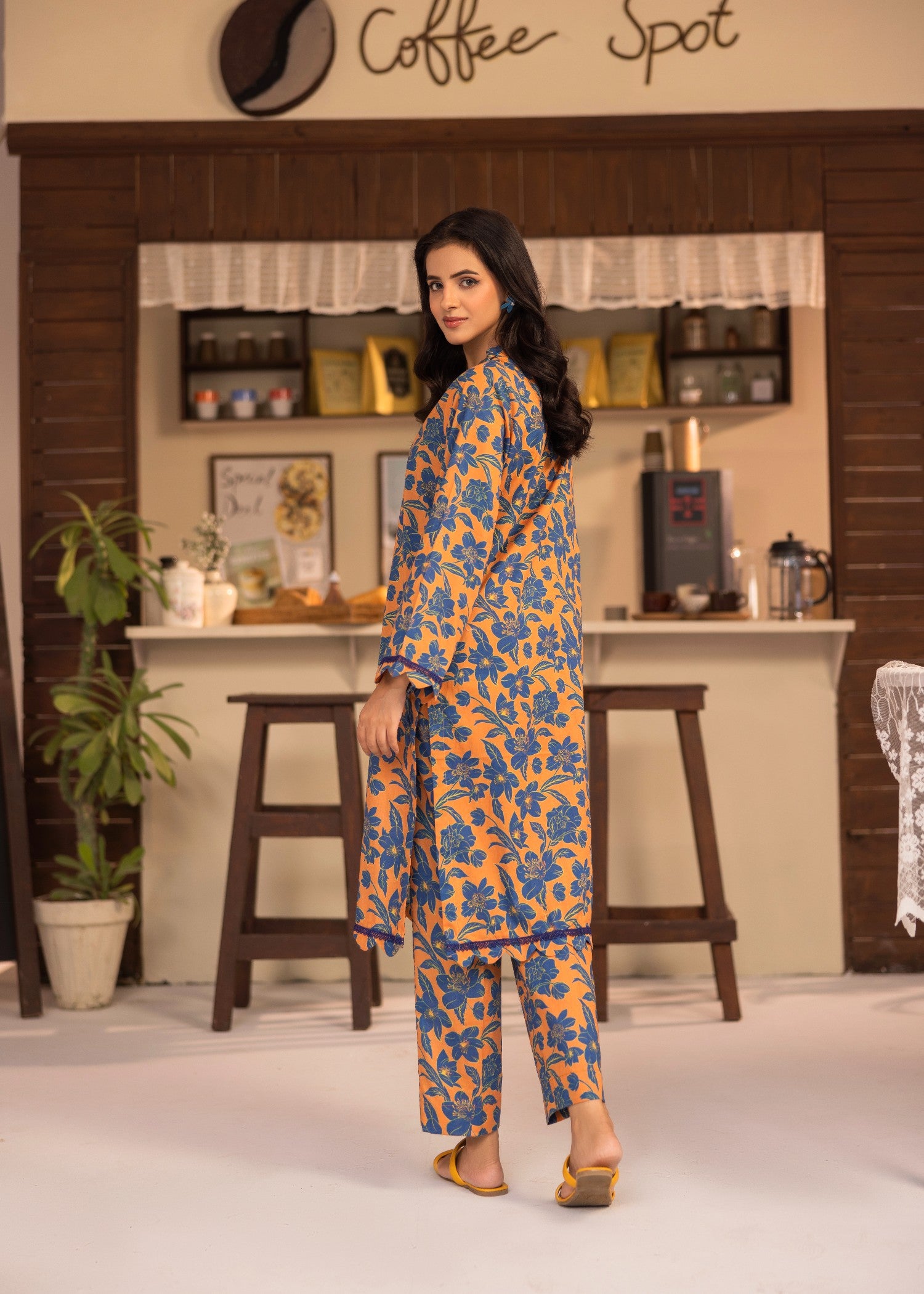 lawn Co Ord Sets in Orange, steel blue