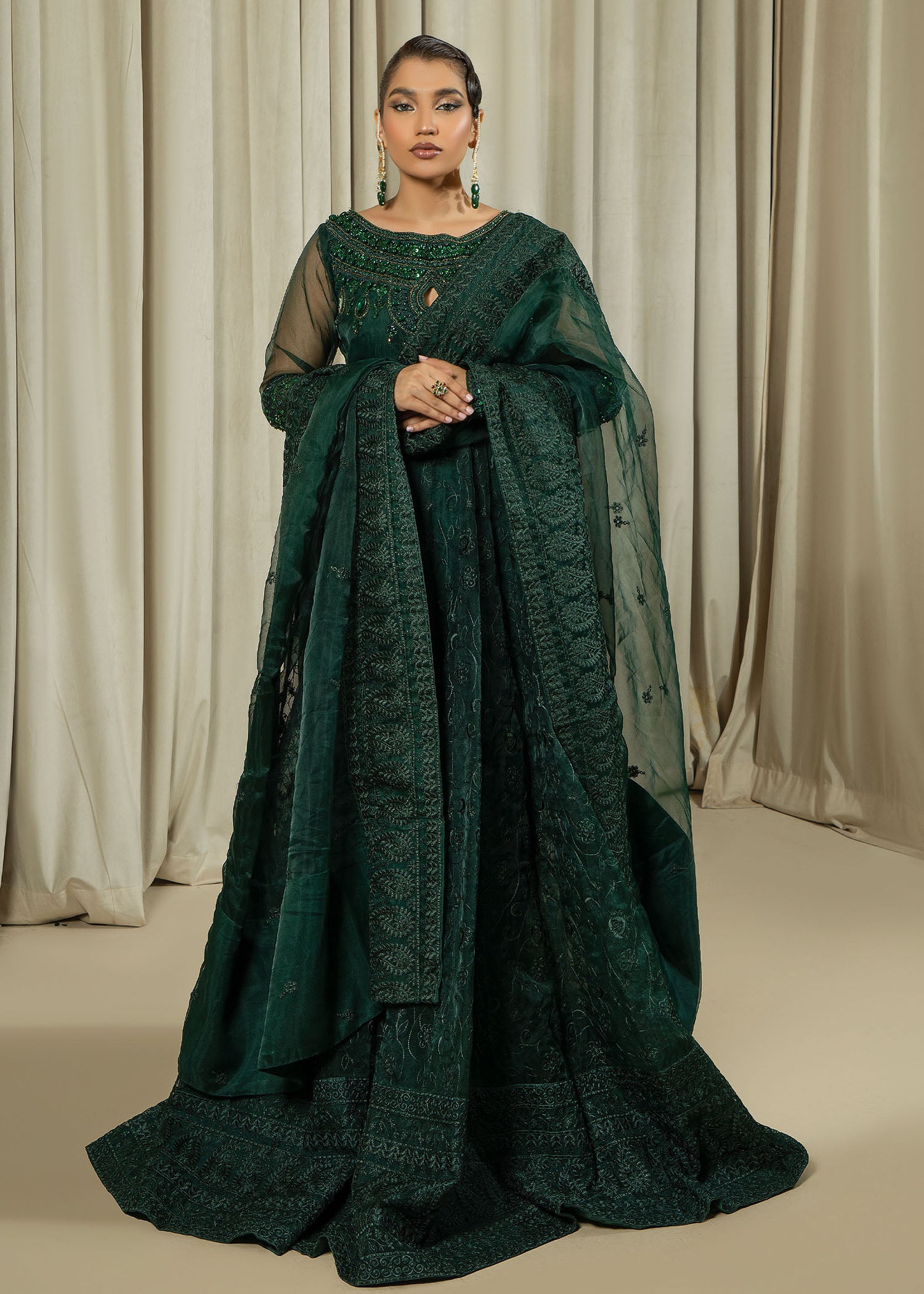 organza Pishwas in Green