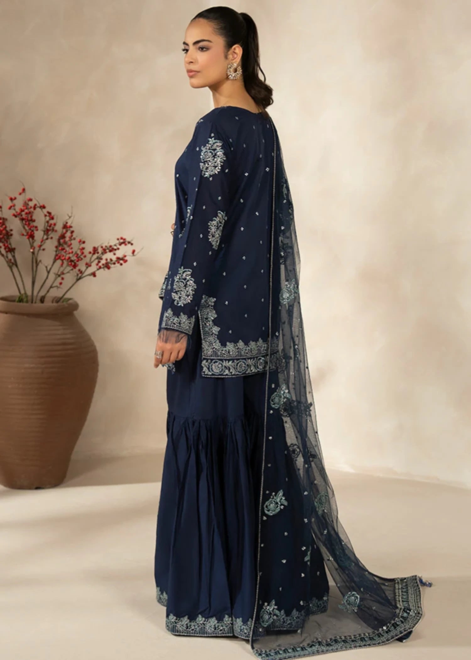 cambric Gharara in Navy blue