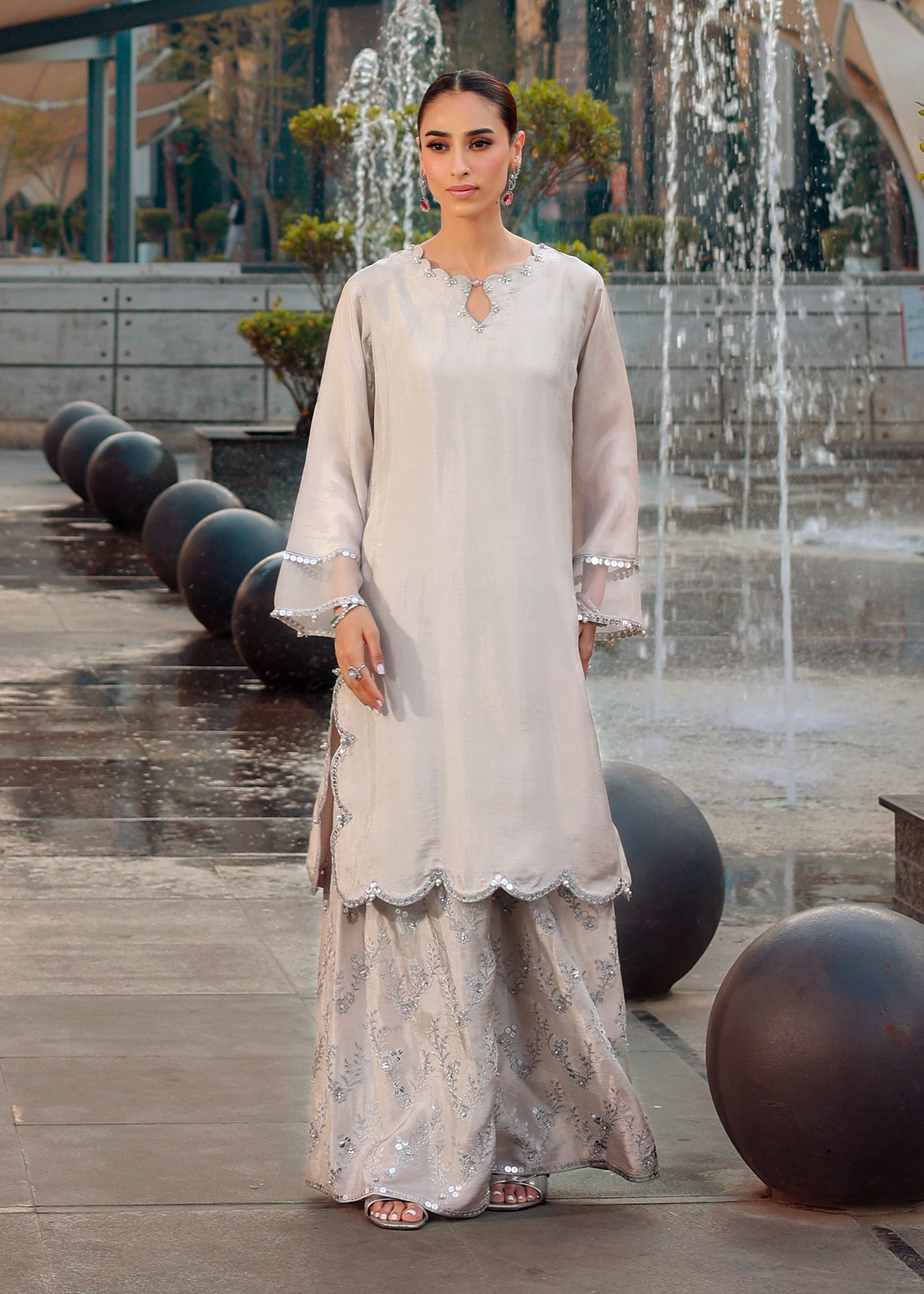 silk Sharara in Silver