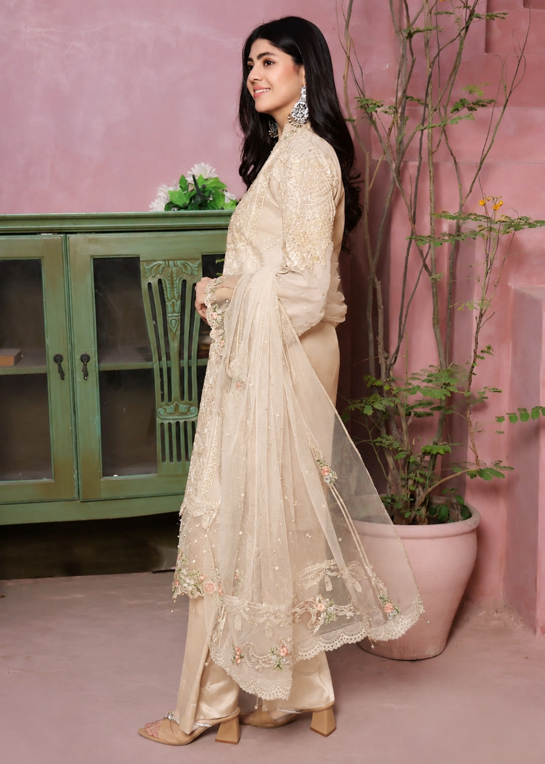 organza Kurta Set in Vanilla