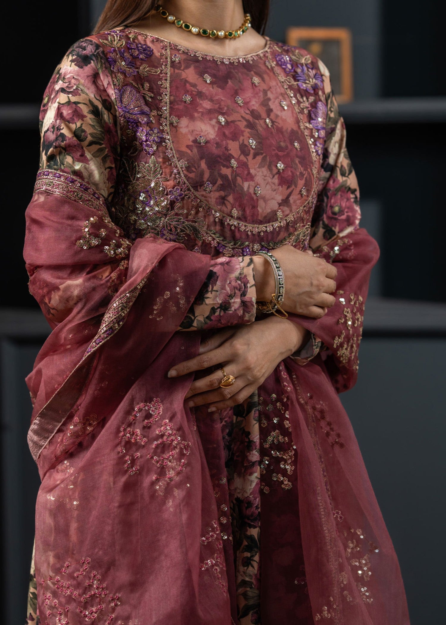 raw silk Pishwas in Peach orange