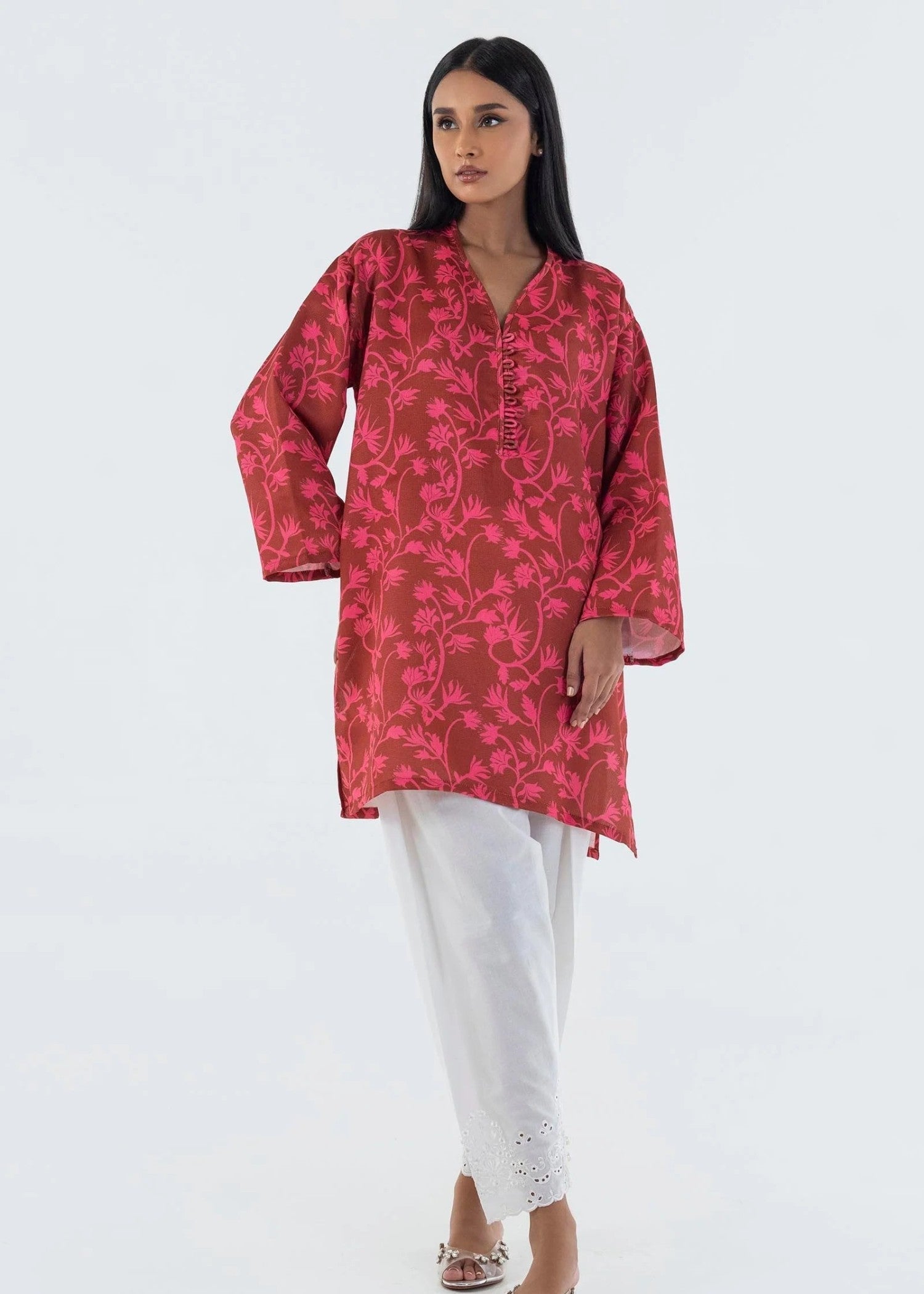 cotton net Kurti in Red