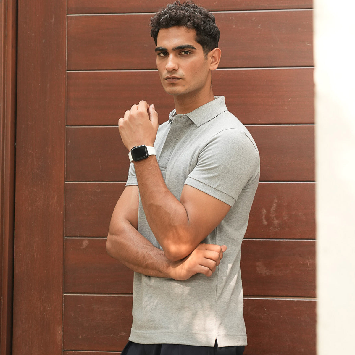 cotton dobby Polo Shirt in Ash grey