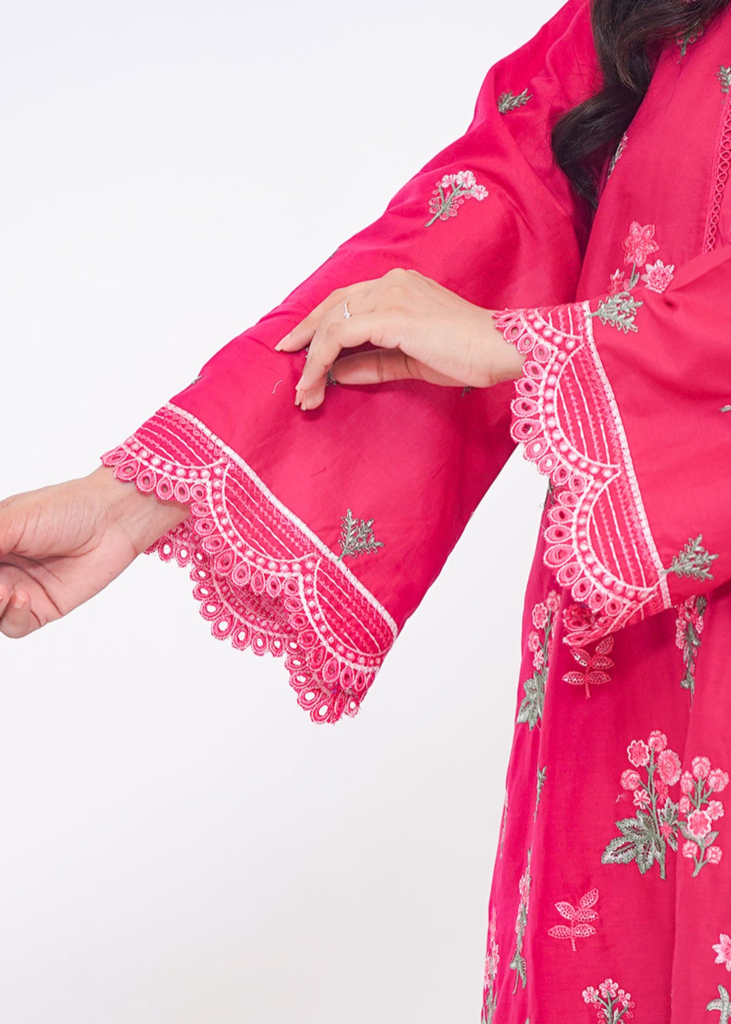 lawn Kurta Set in Hot pink