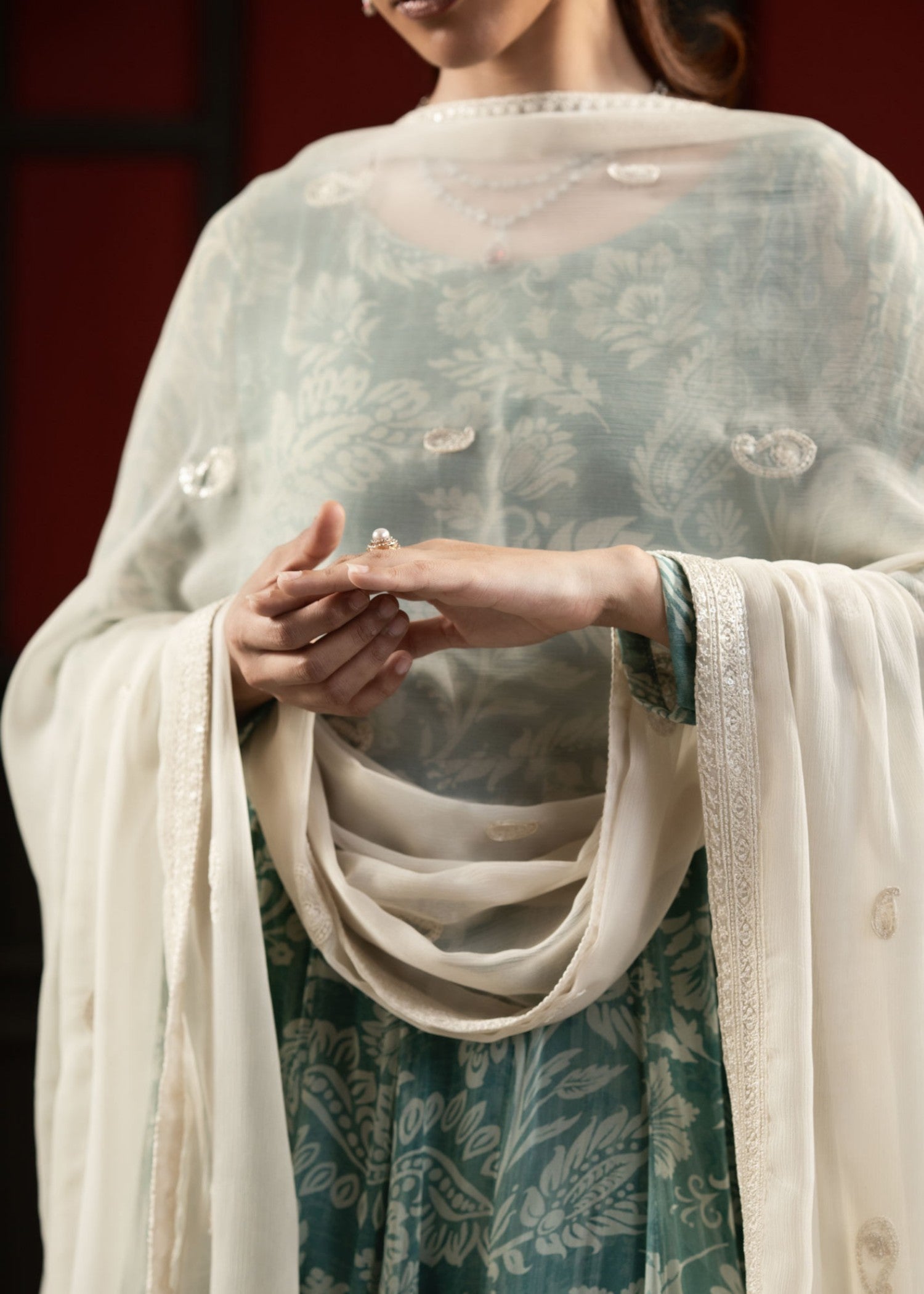 chiffon Pishwas in Frost blue