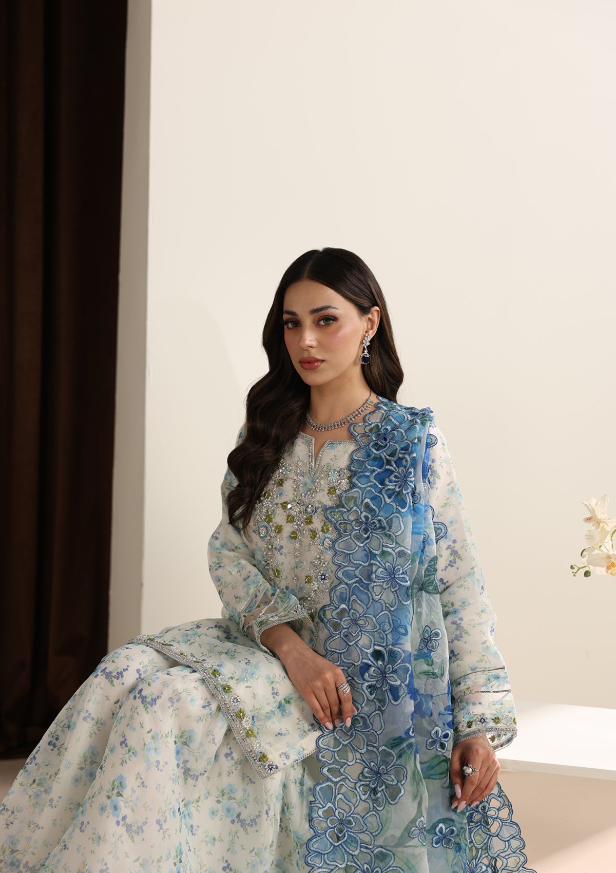 organza Kurta Set in Sky blue