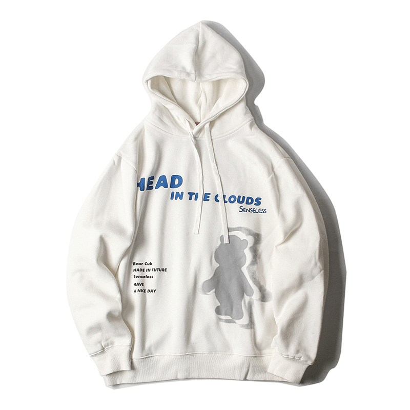 Sweater Hooded Fleece Original Tide Brand Letter Bear Print Loose Trend Wild Winter New Men'S and Women'S Jackets