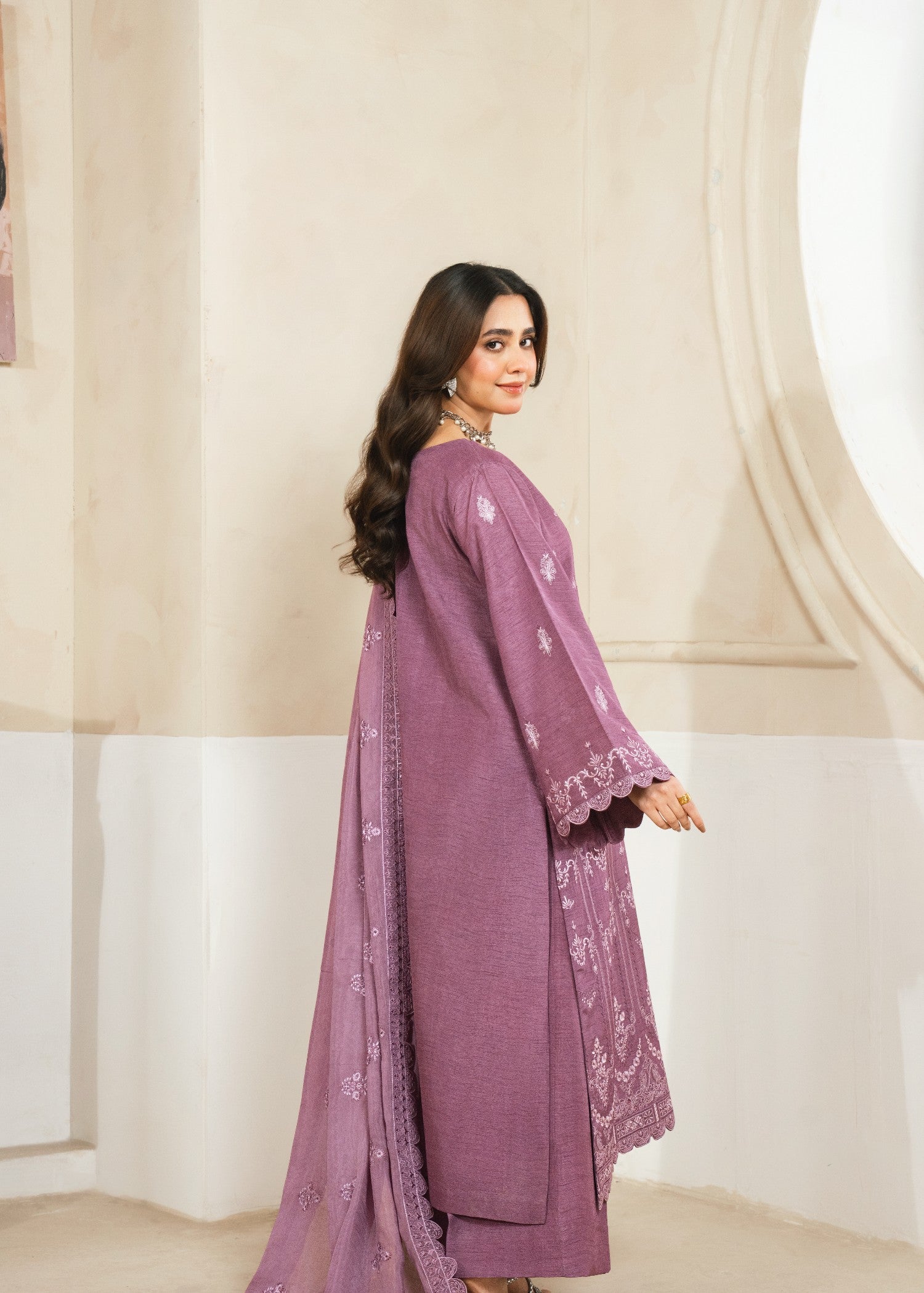 raw silk Kurta Set in Purple taupe