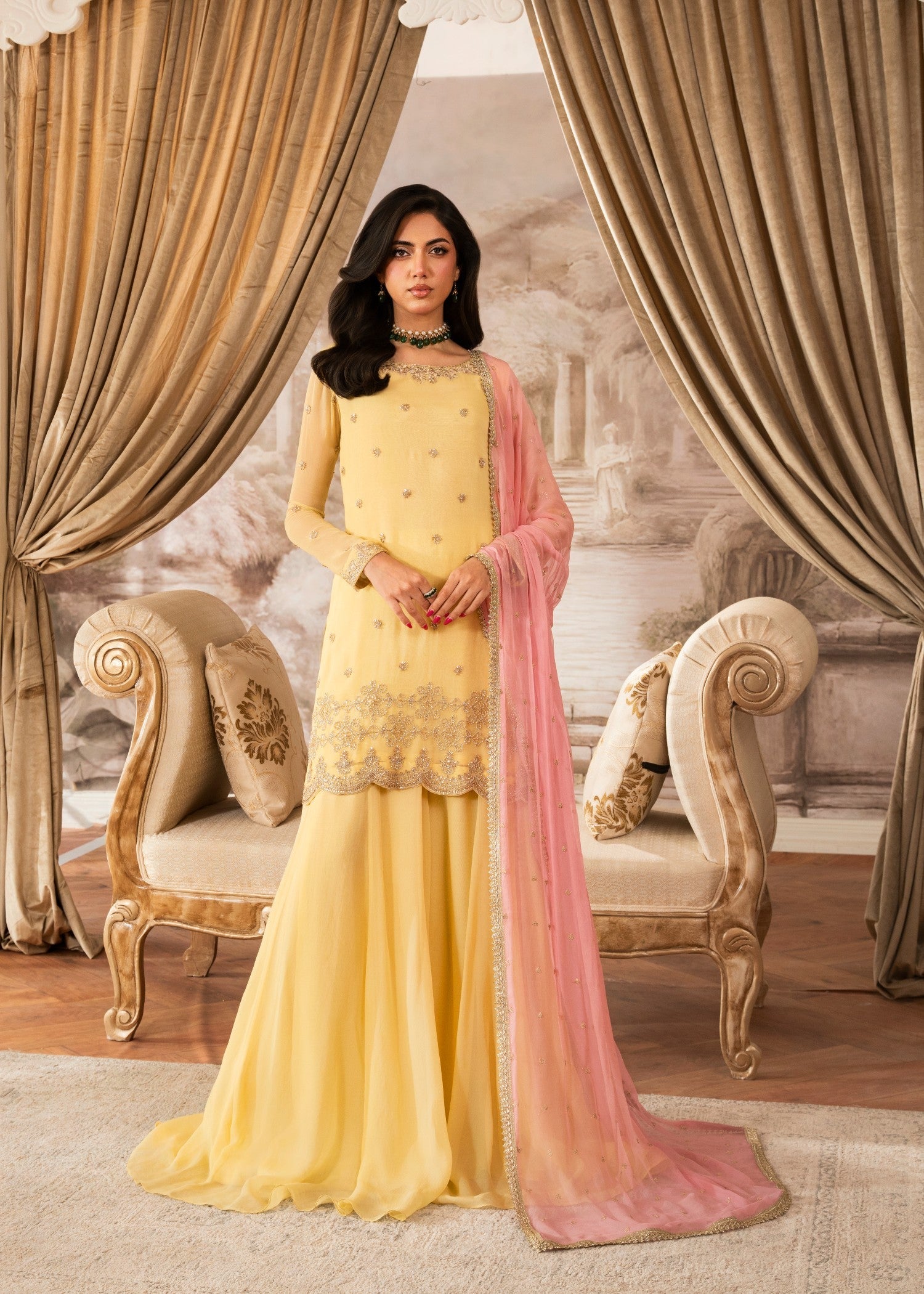 chiffon Sharara in Light yellow