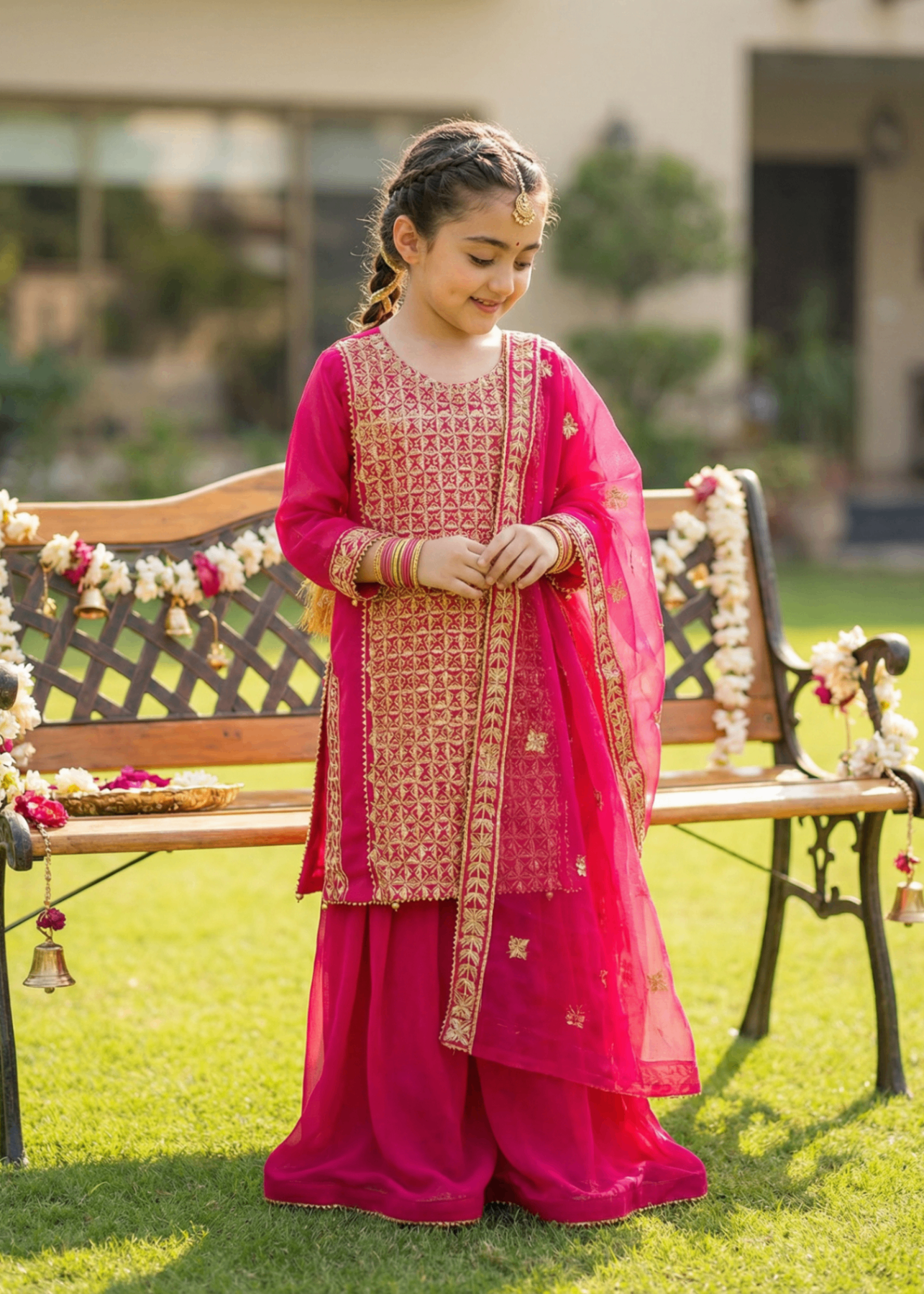 chiffon Sharara in Shocking pink