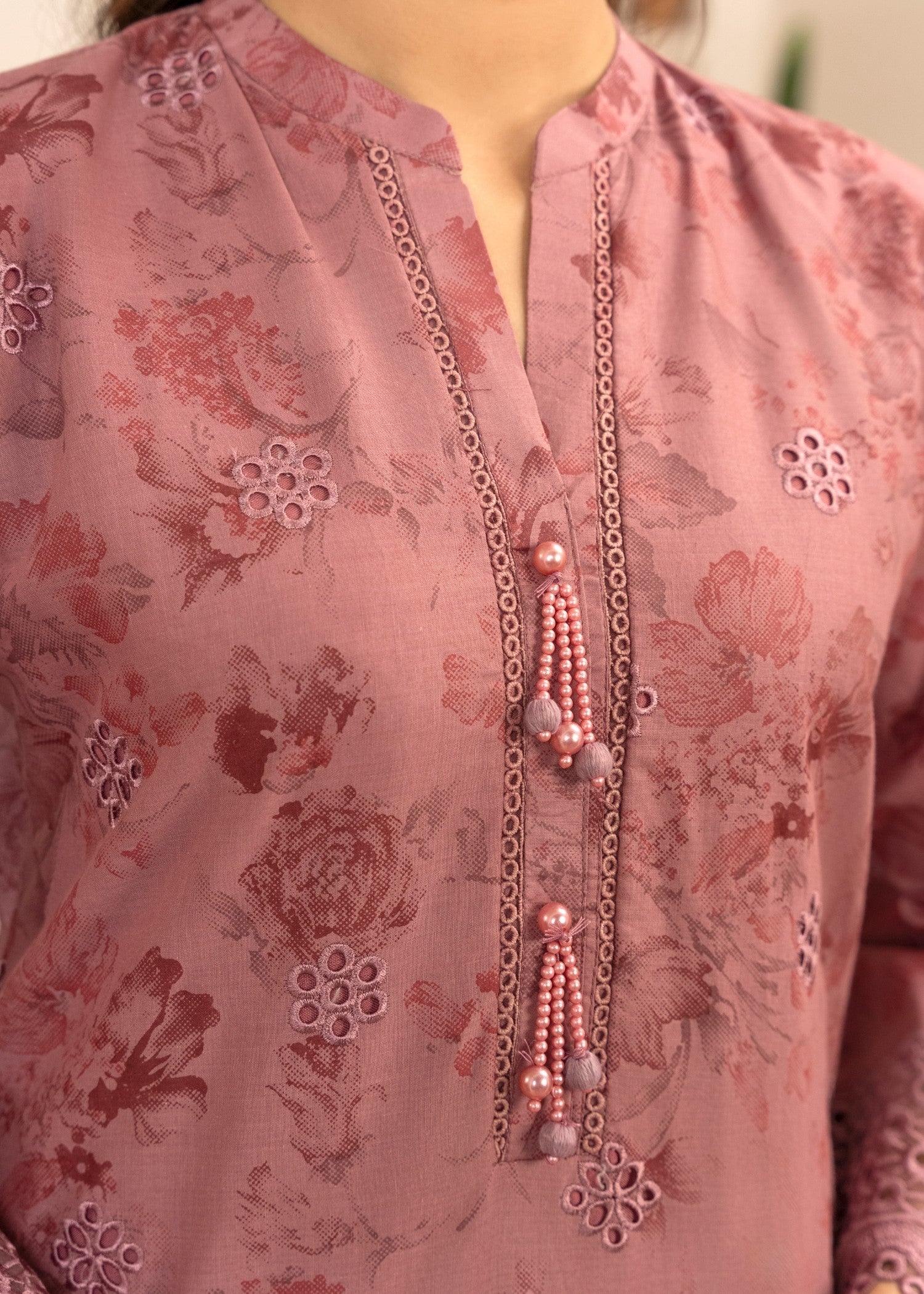 lawn Kurta Set in Mauve pink