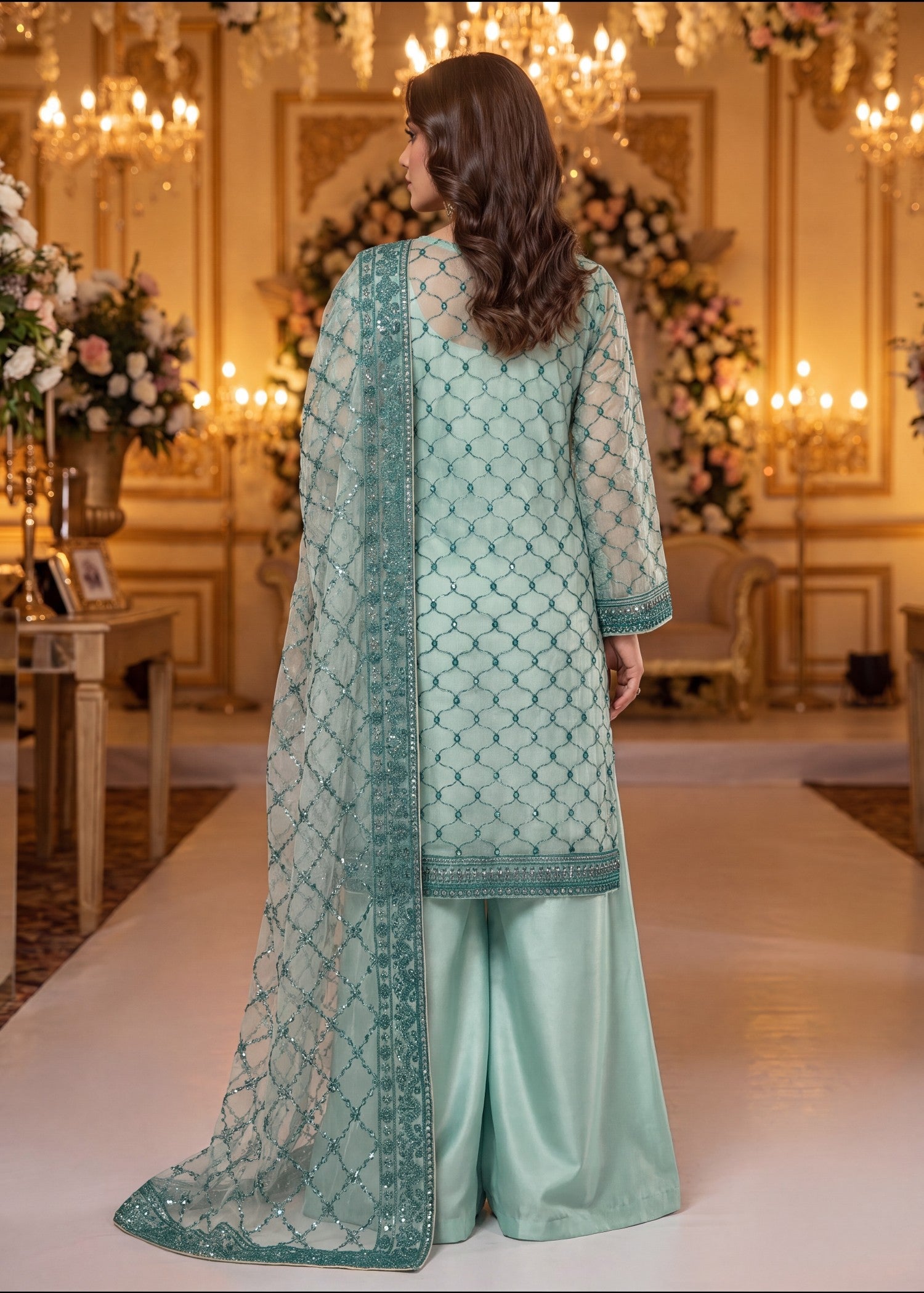 khaddi net Unstitched in Mint green