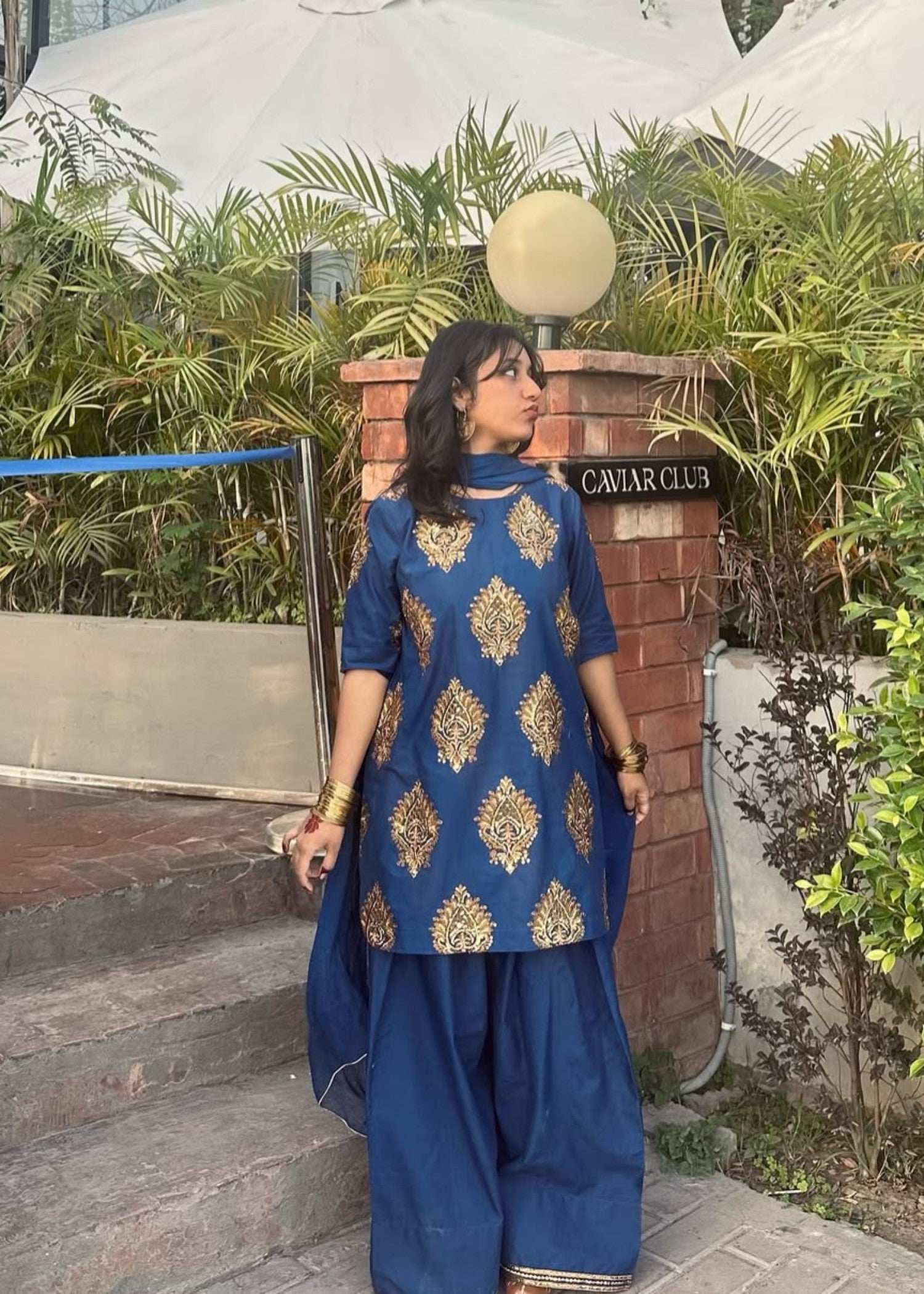 lawn Kurta Set in Sapphire blue