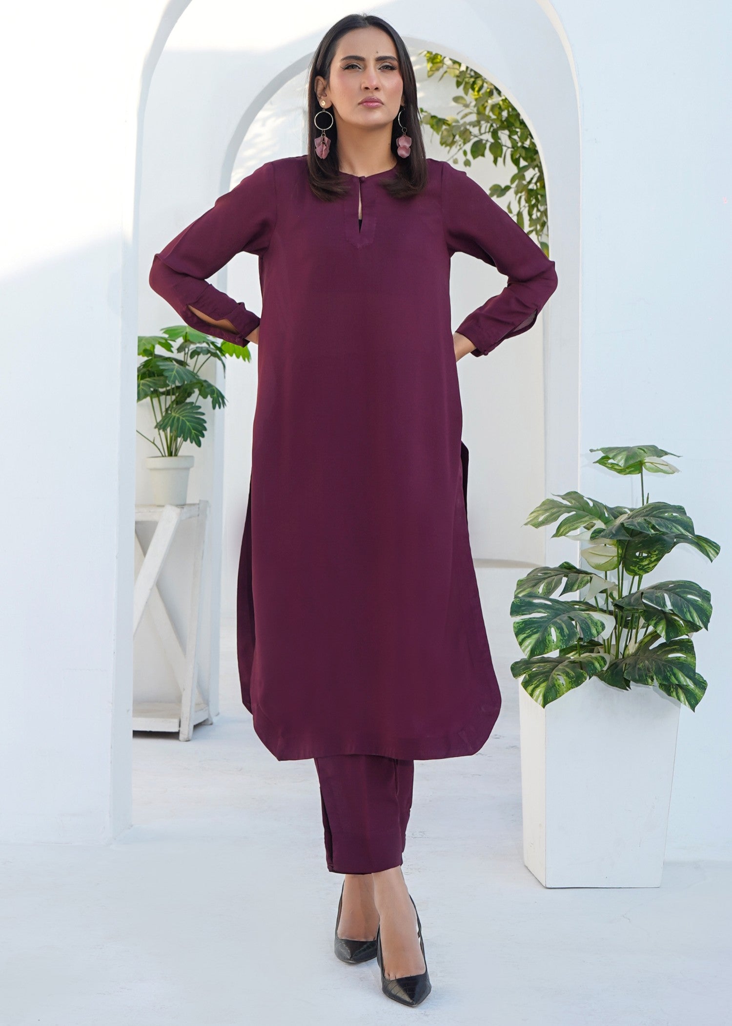 silk georgette Co Ord Sets in Plum