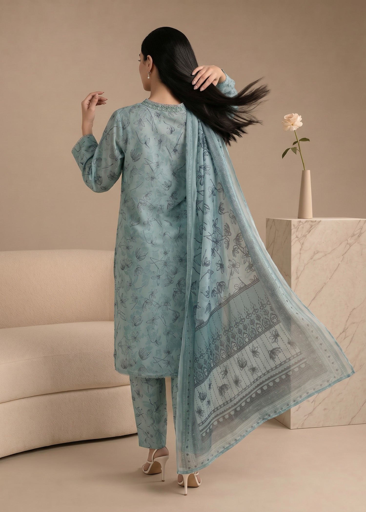 lawn Kurta Set in Sea green