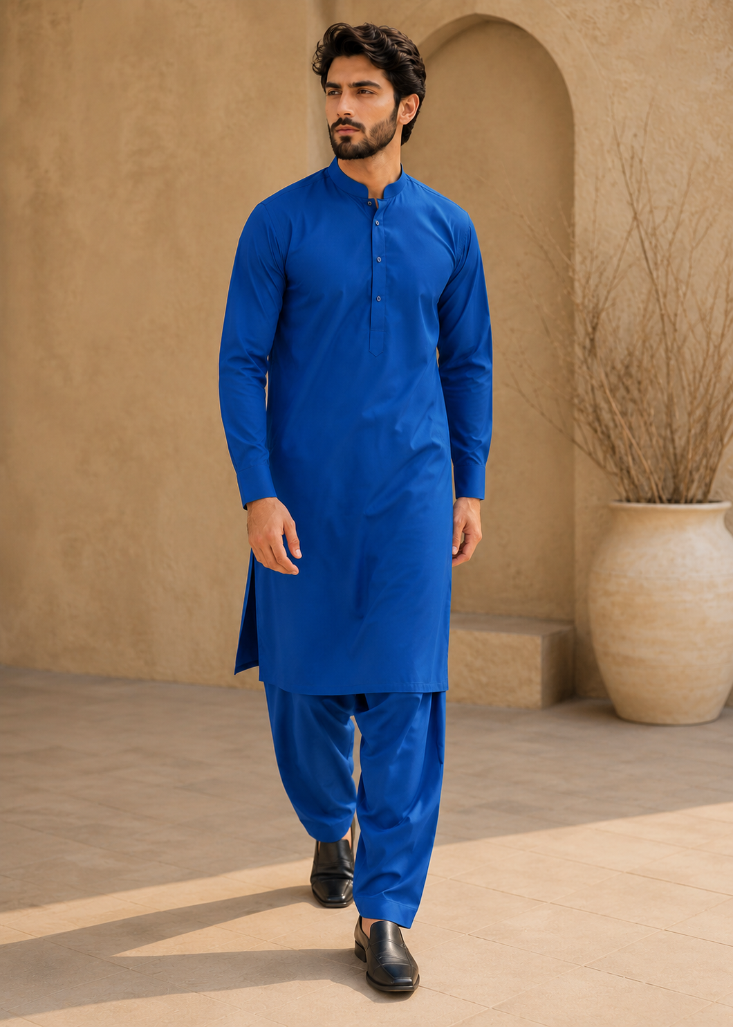 textured wash & wear Unstitched in Royal blue