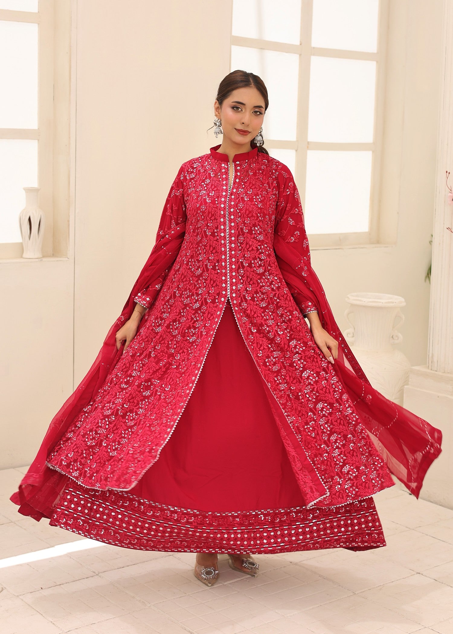 bemberg crinkle chiffon Maxi in Imperial red
