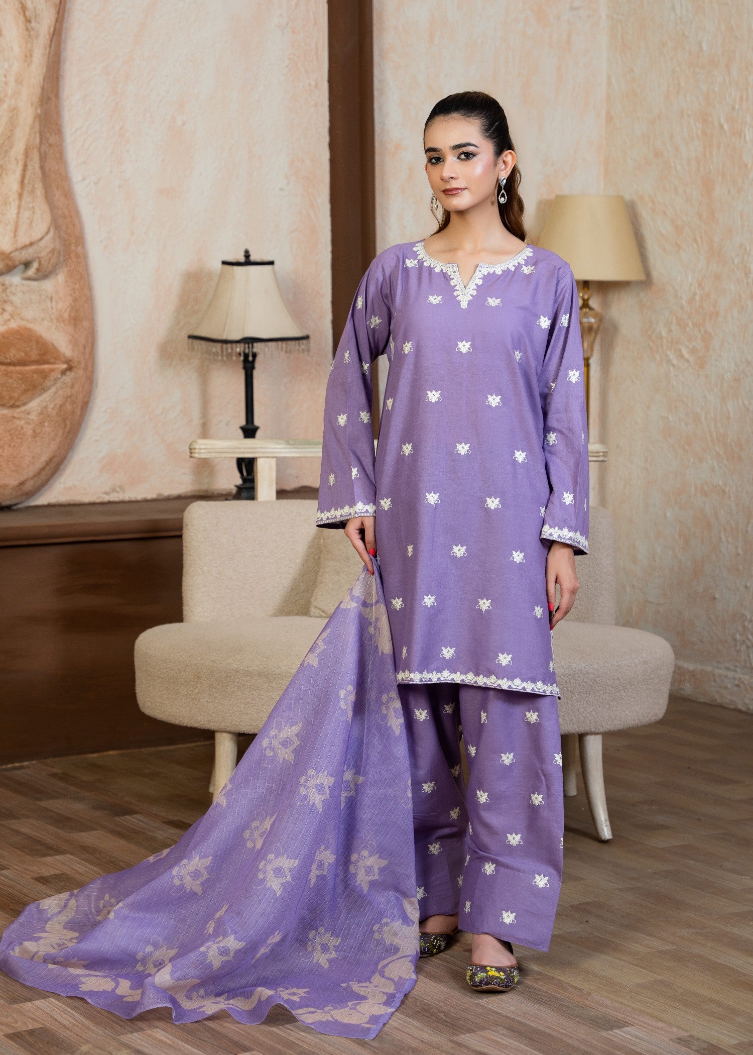 pure cotton Kurta Set in Bright lavender