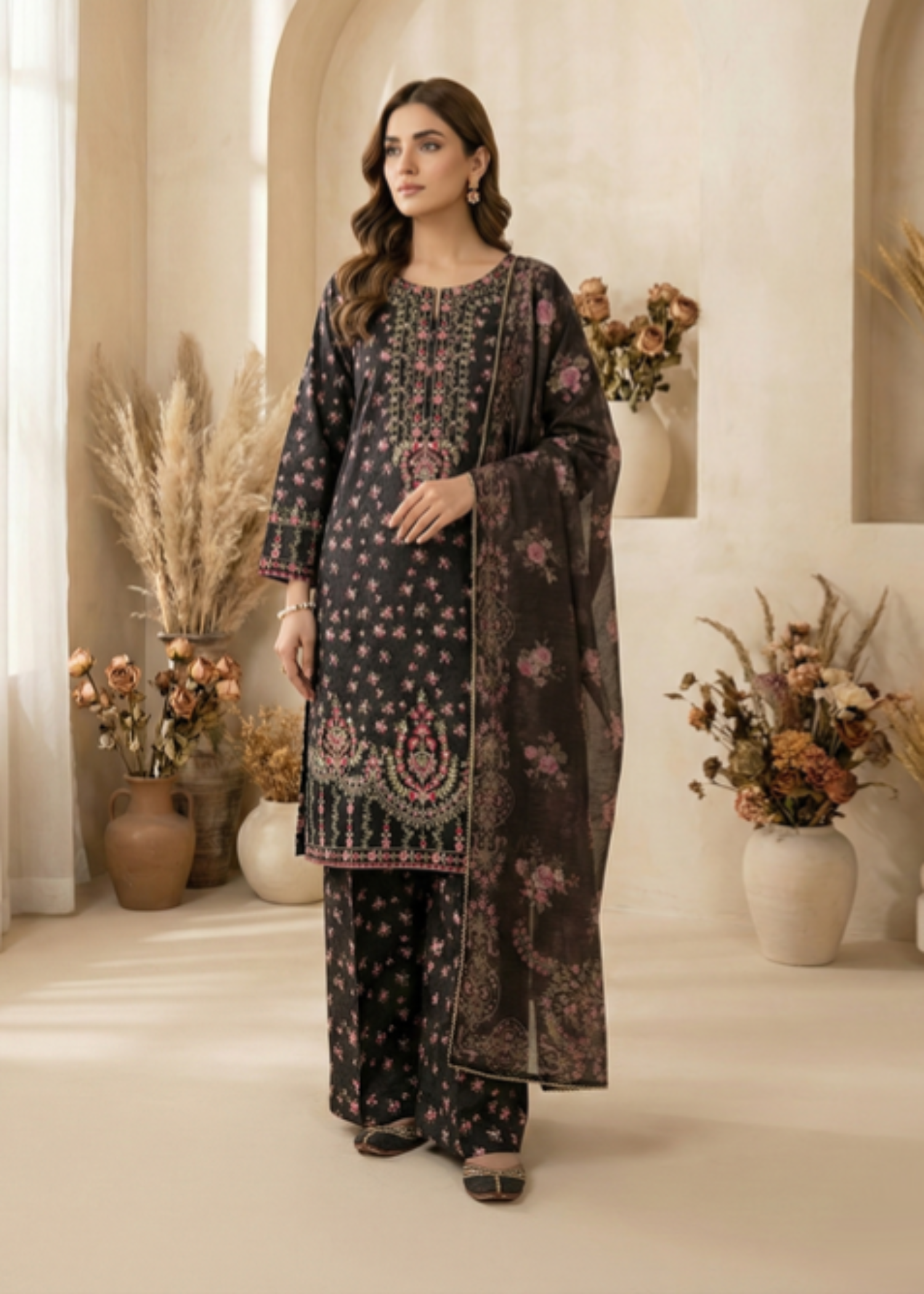 cotton dobby Kurta Set in Black
