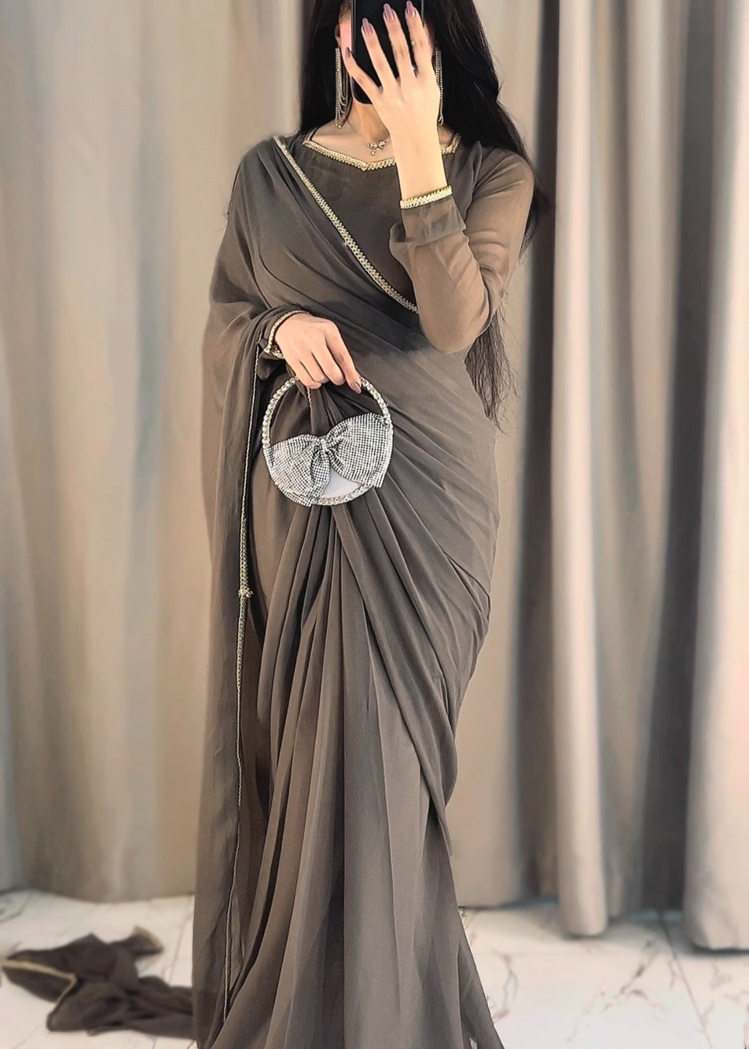 chiffon Saree in Tan brown
