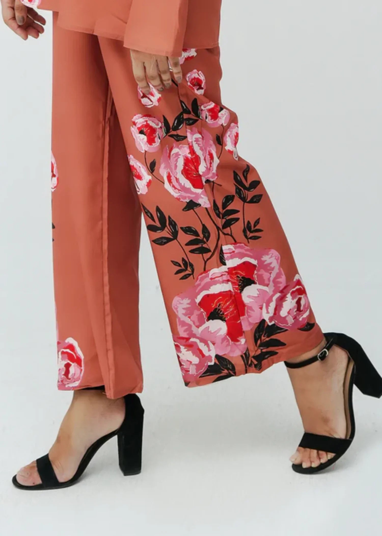 crepe polyester Co ord Sets in Peach orange