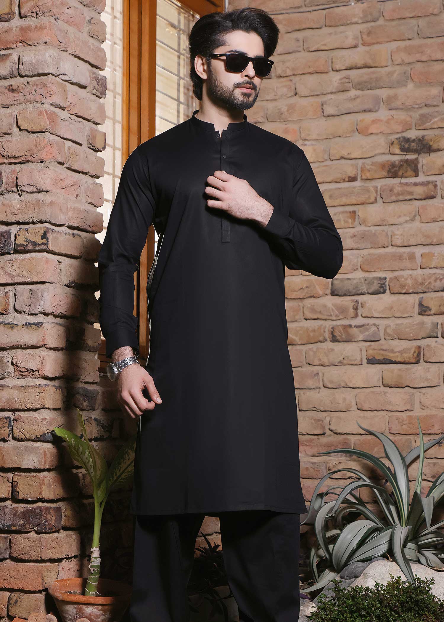 cotton Shalwar Kameez in Black by The Great Masters (TGM)