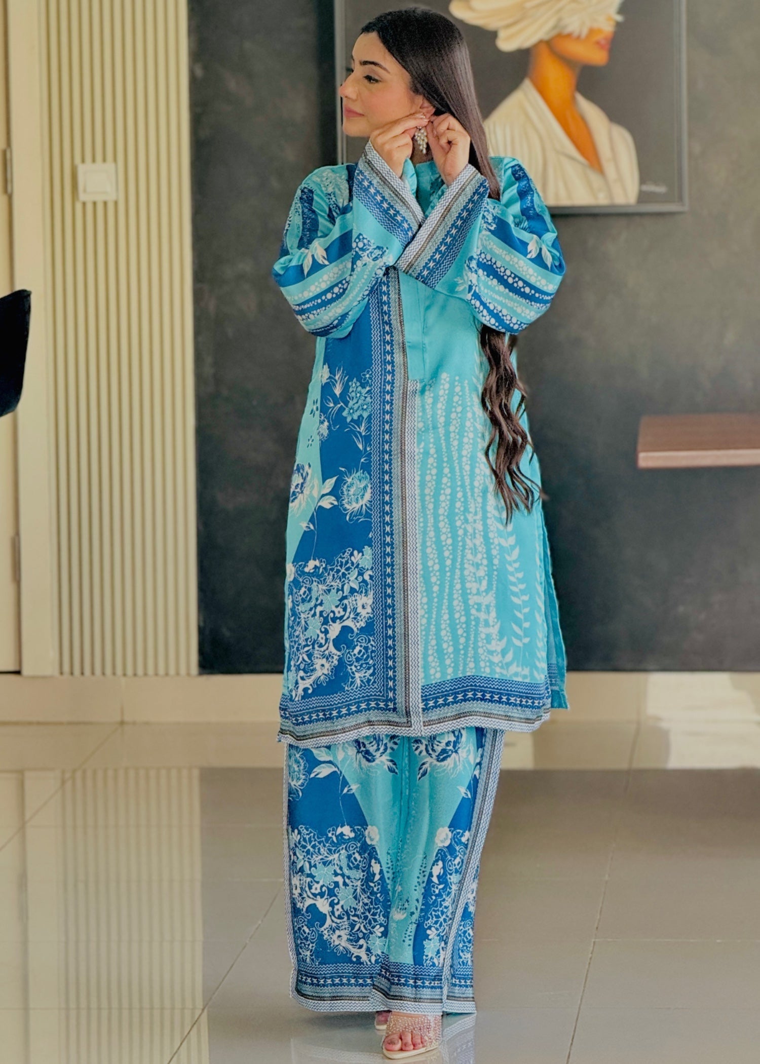 silk Co Ord Sets in Sky blue