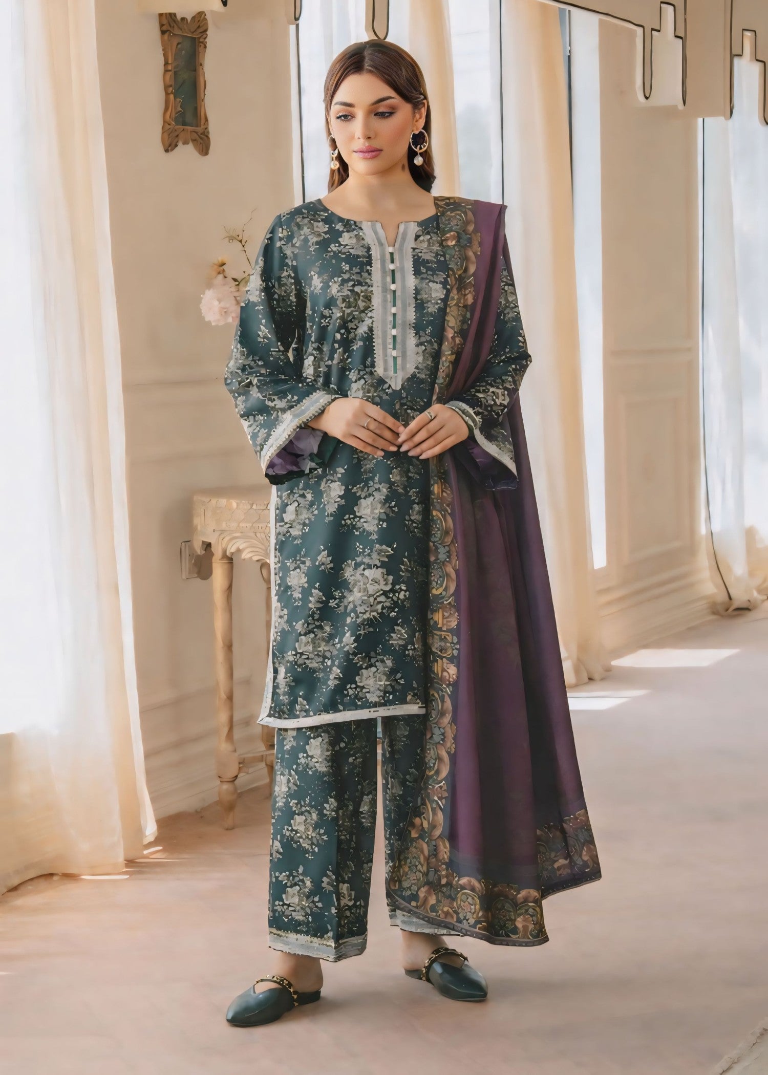 silk Kurta Set in Forest green