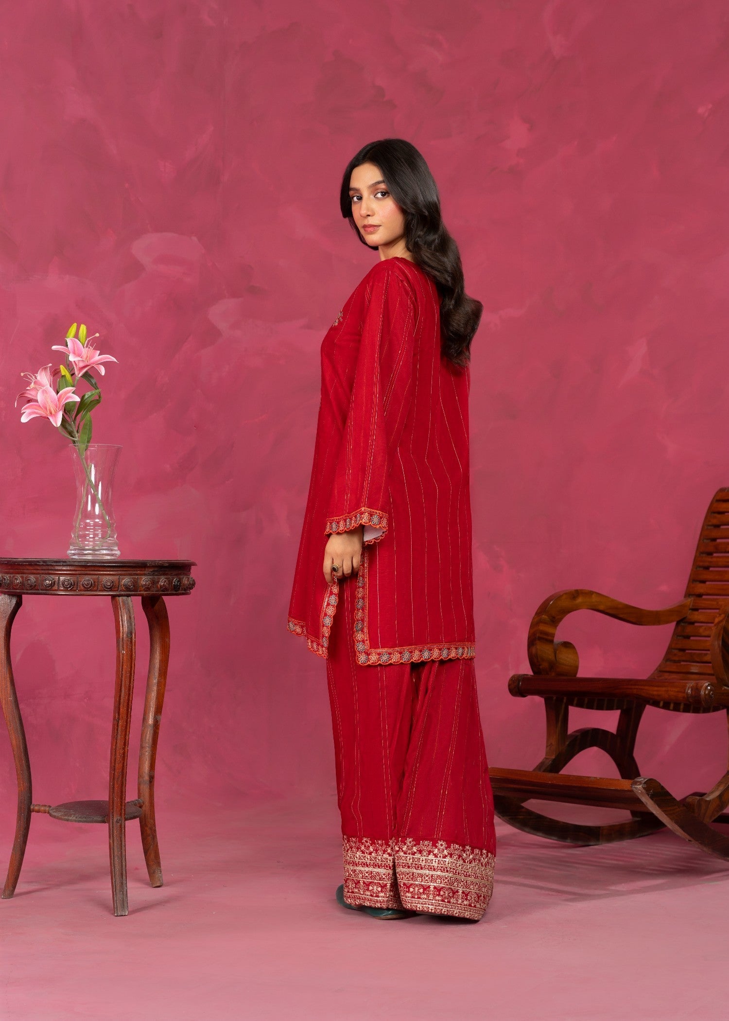 viscose Kurta Set in Crimson