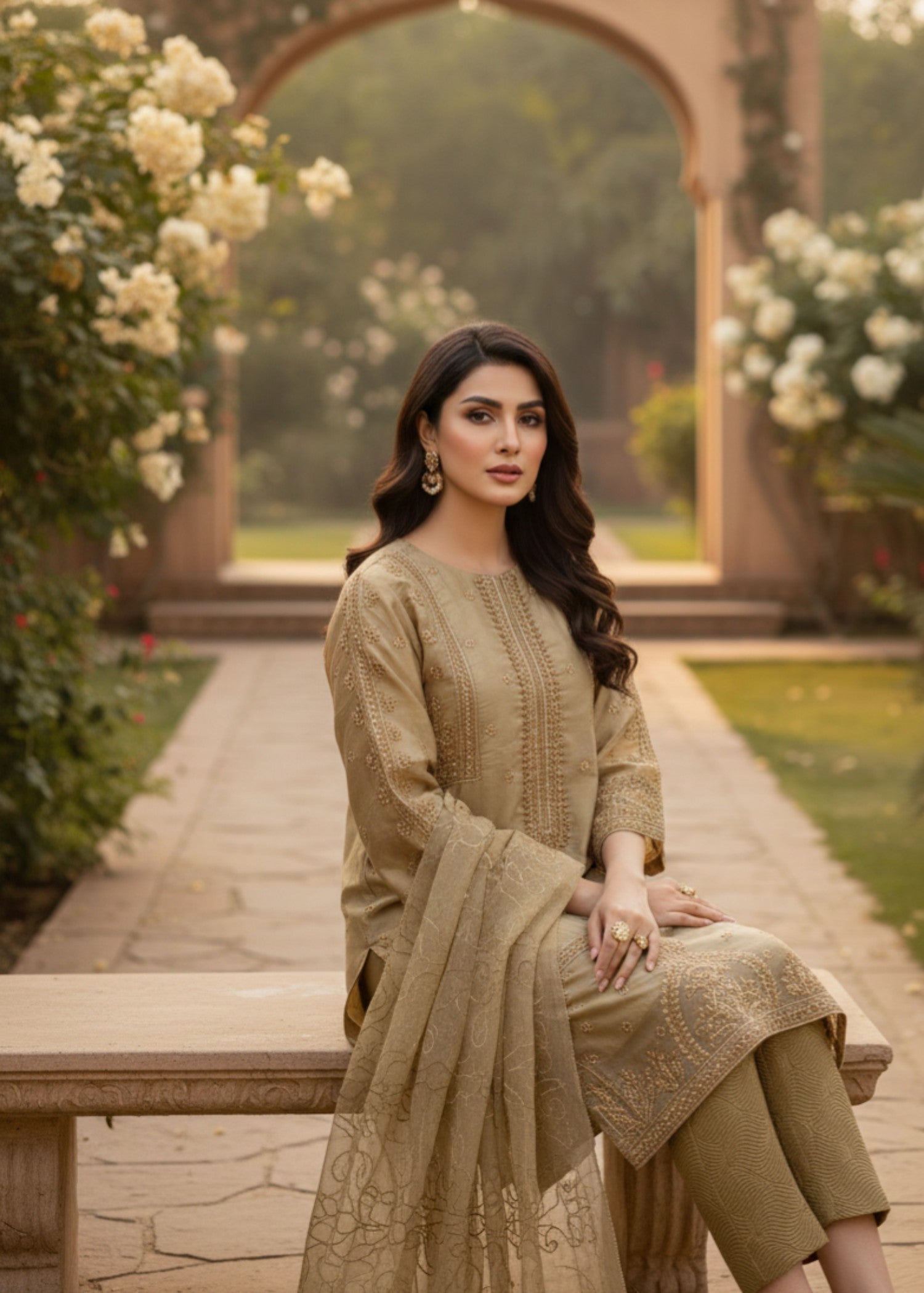 masuri Kurta Set in Olive green