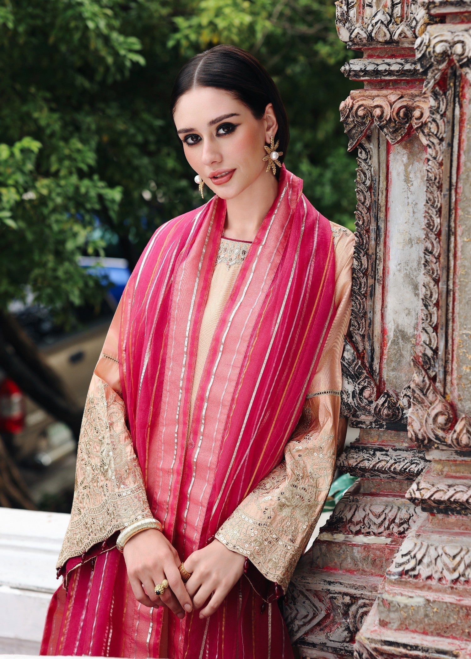 masuri Kurta Set in Peach orange