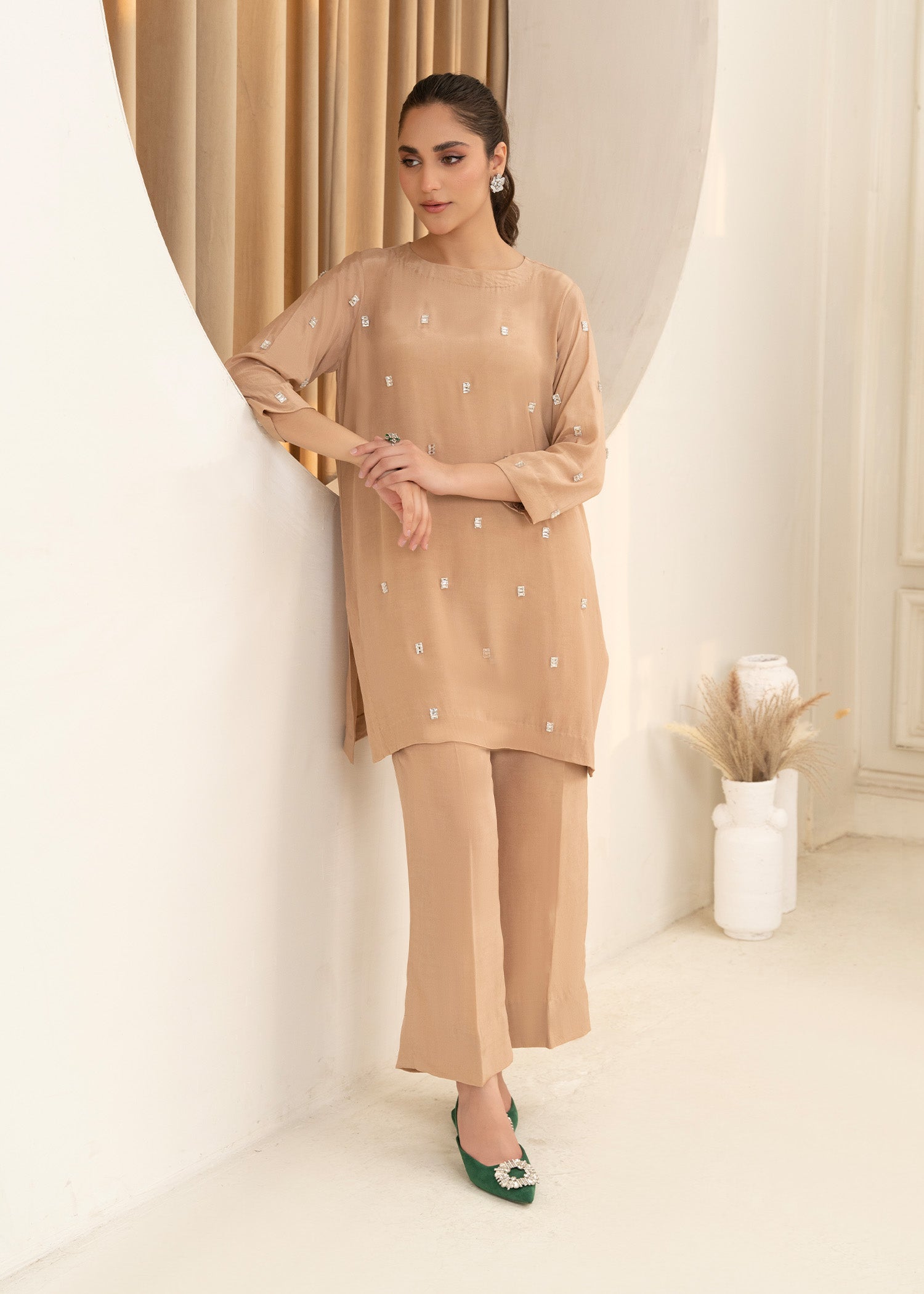 thai silk Kurta Set in Beige