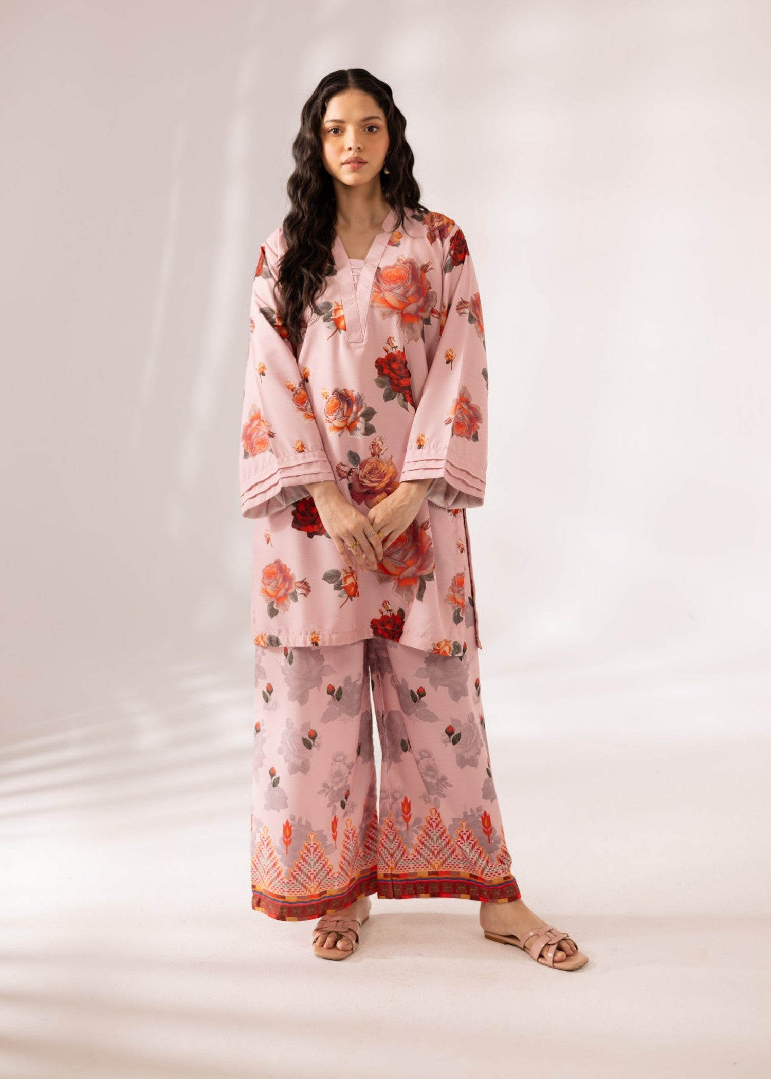 slub khaddar Co Ord Sets in Carnation pink