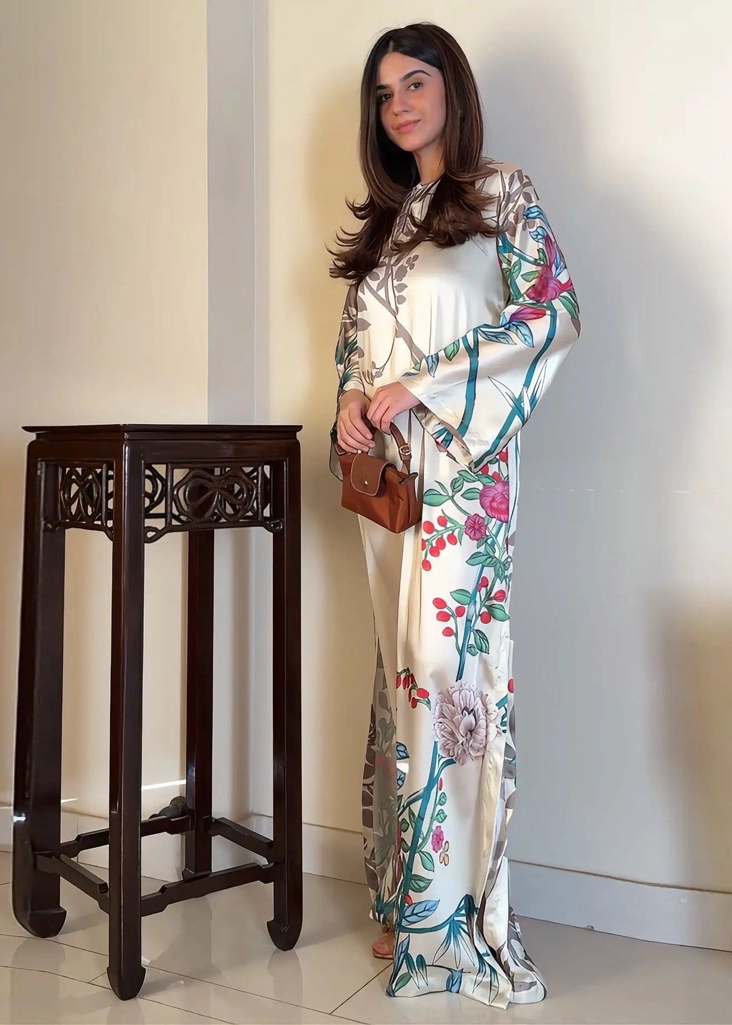satin silk Kaftan in Light yellow