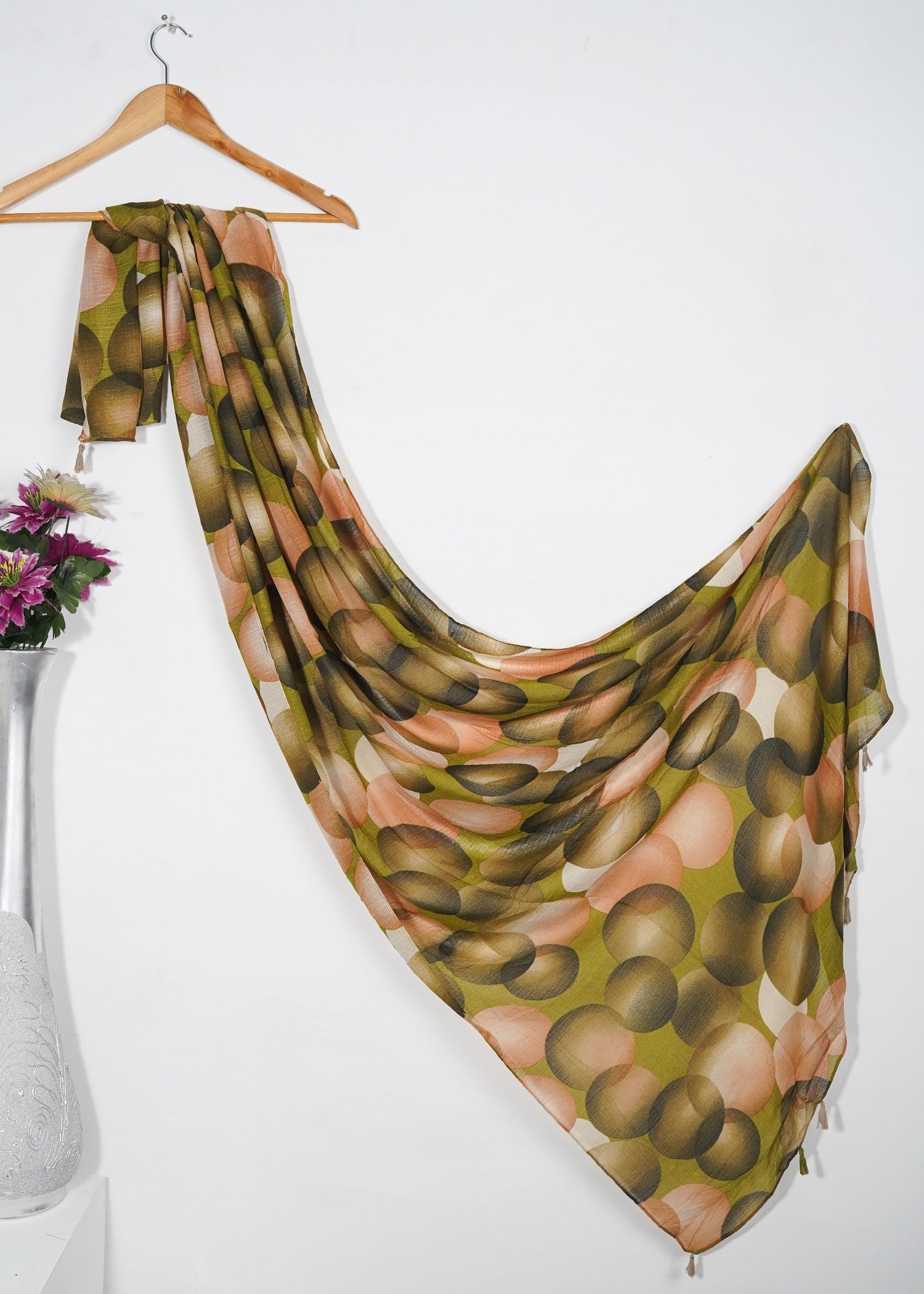 slub lawn Hijab in Multi, olive green