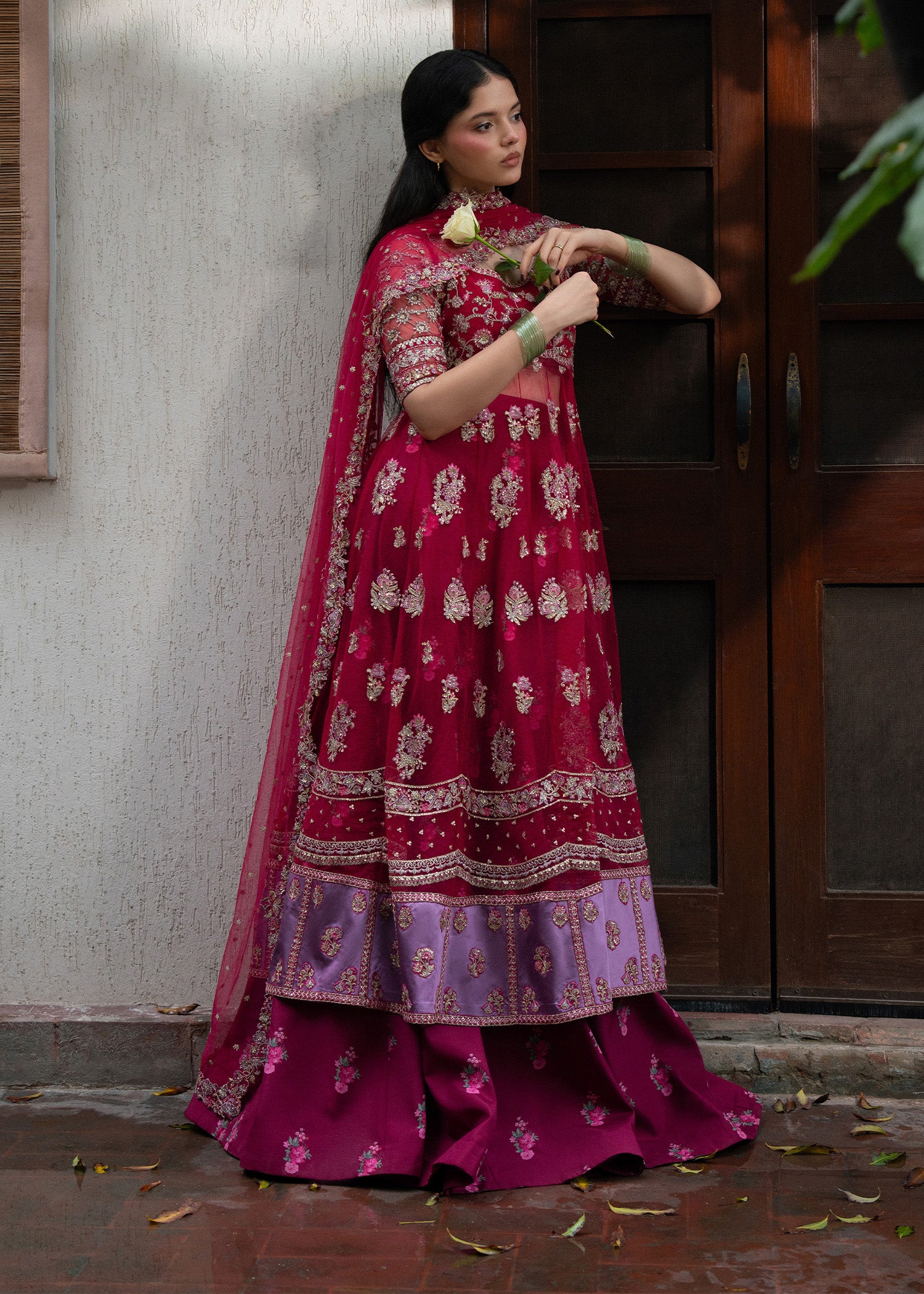 polyester net Unstitched in Hot pink, lusty gallant