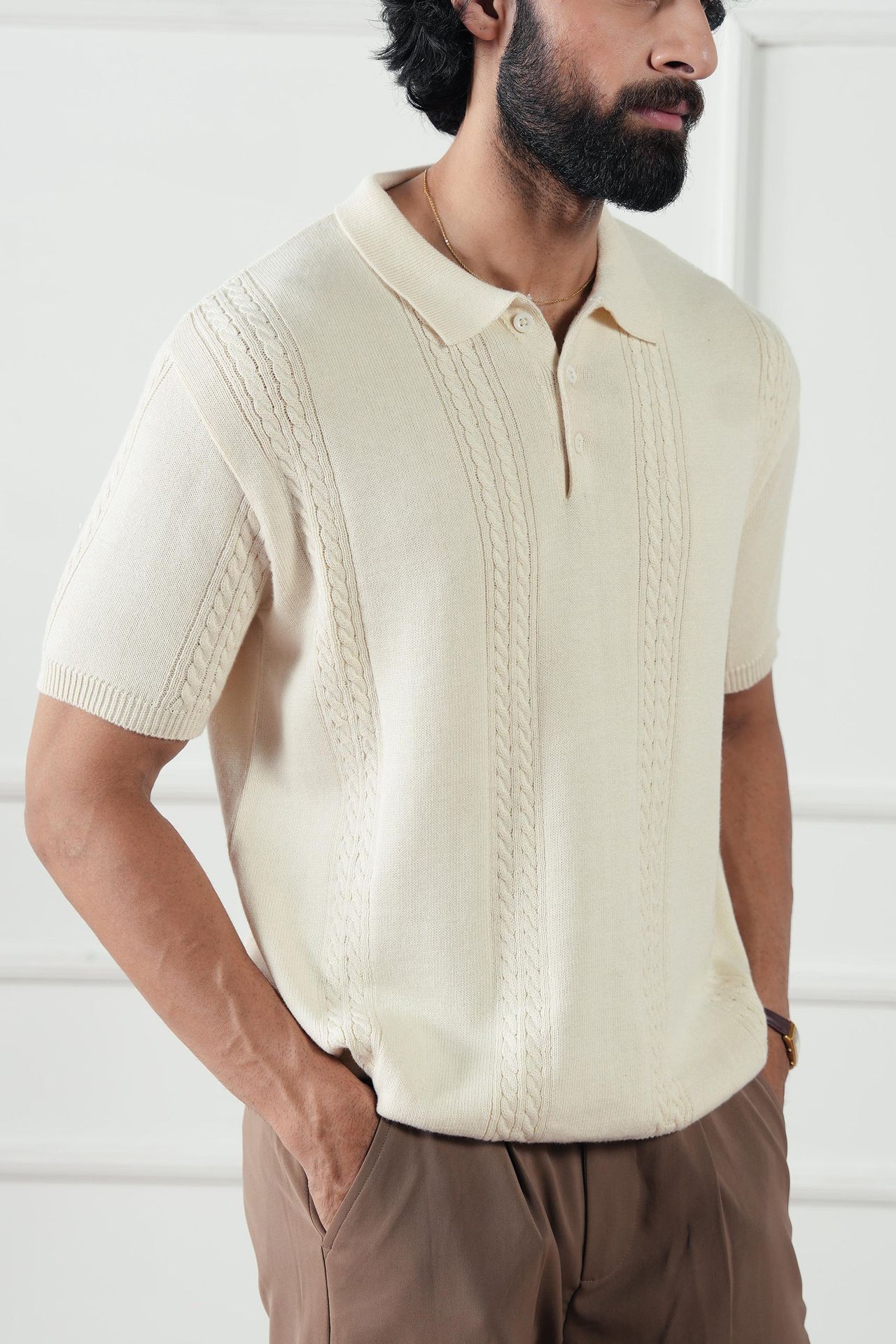 cotton jersey Polo Shirt in Cream