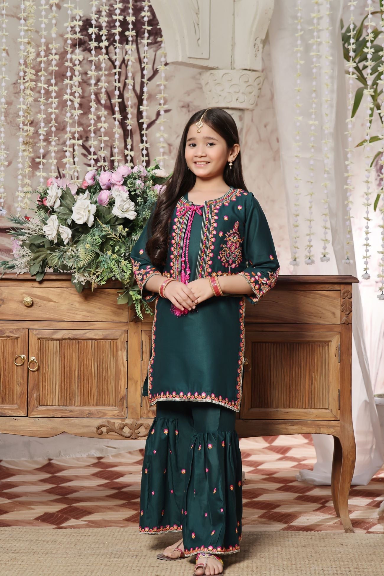 lawn cotton Gharara in Green
