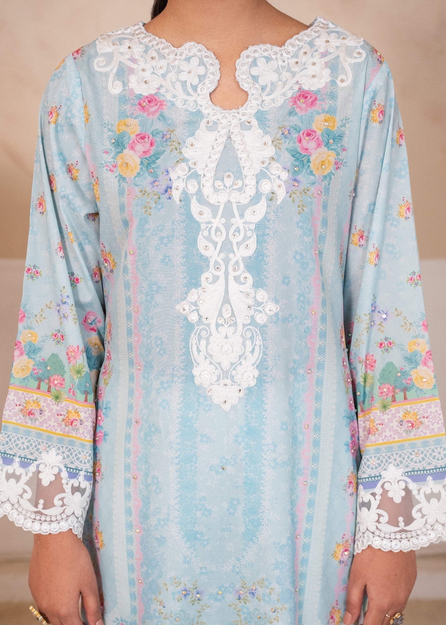 crepe silk Kurta Set in Light blue