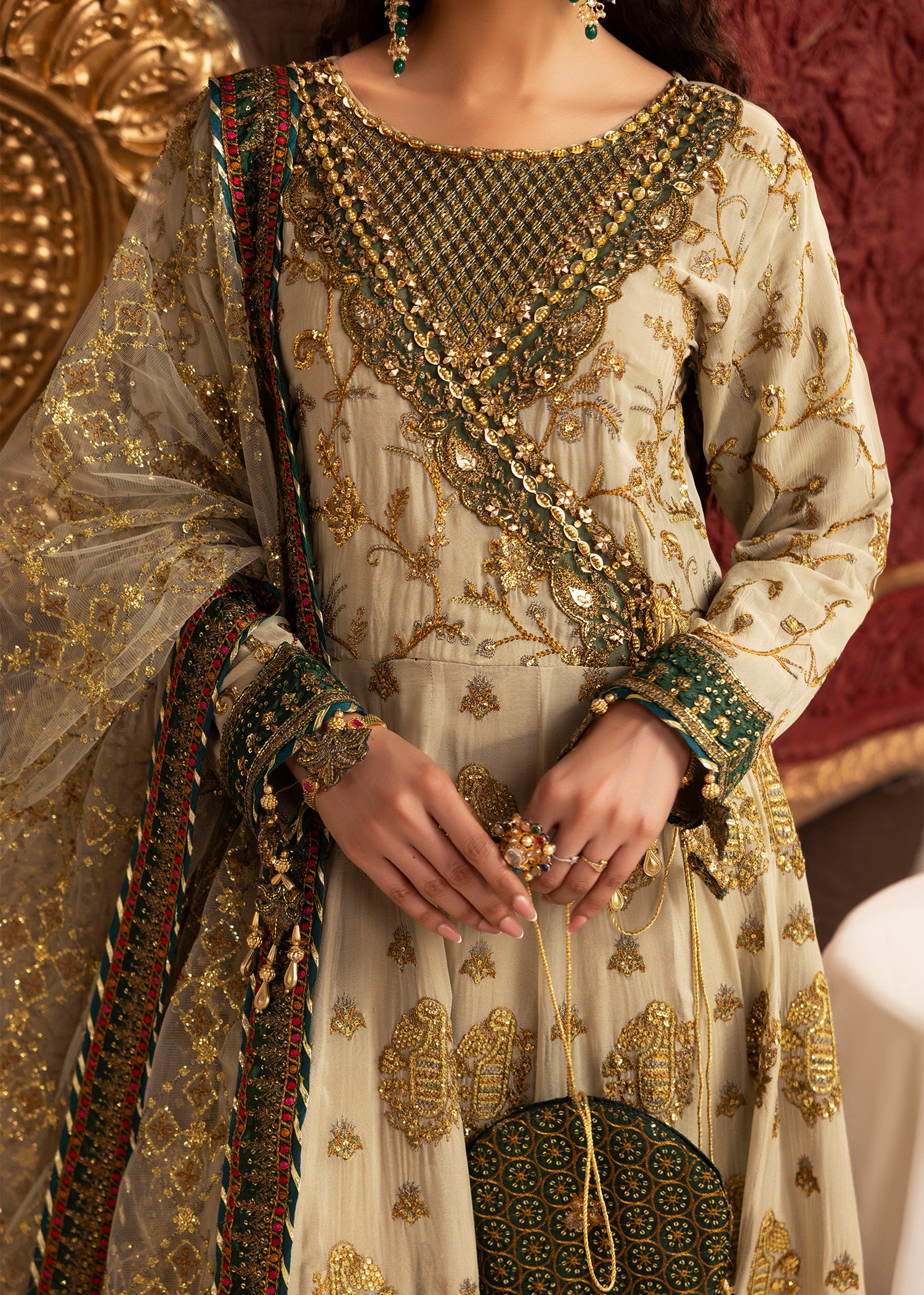 chiffon Angrakha in Sage green