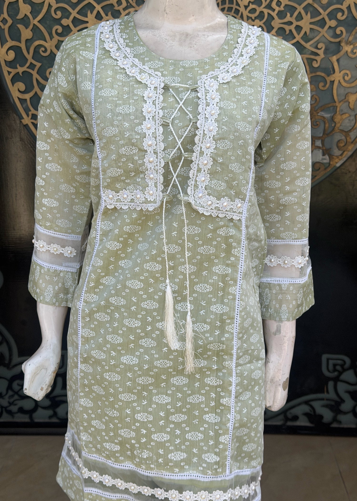 paper lawn Kurta Set in Sage green