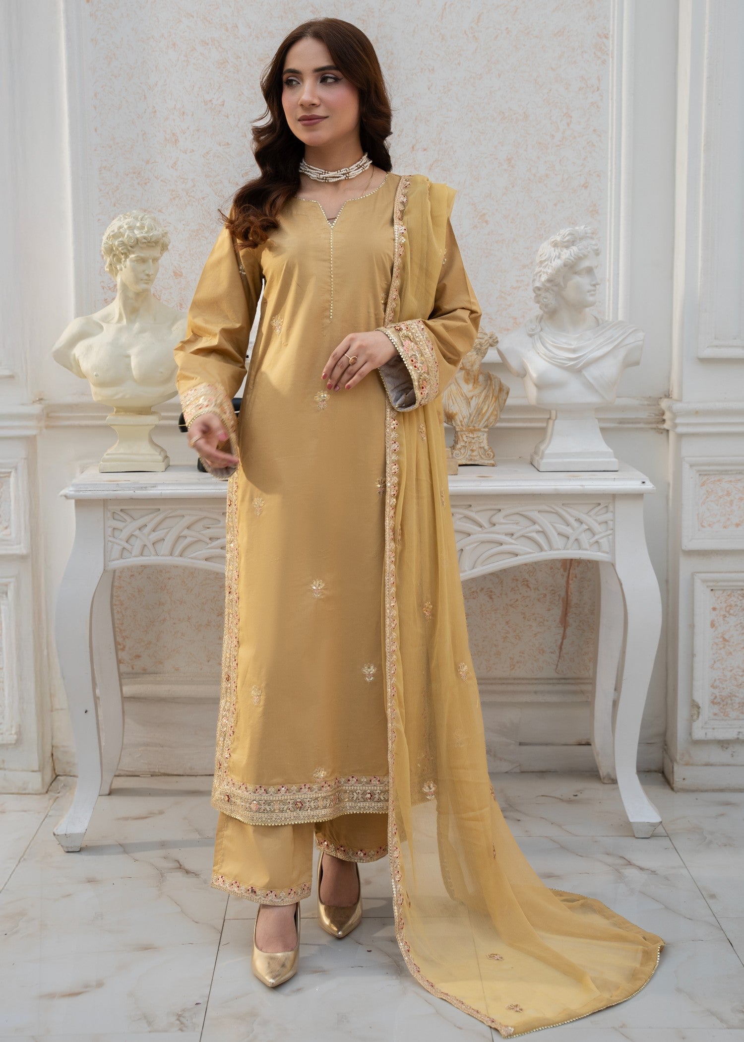 viscose Kurta Set in Gold