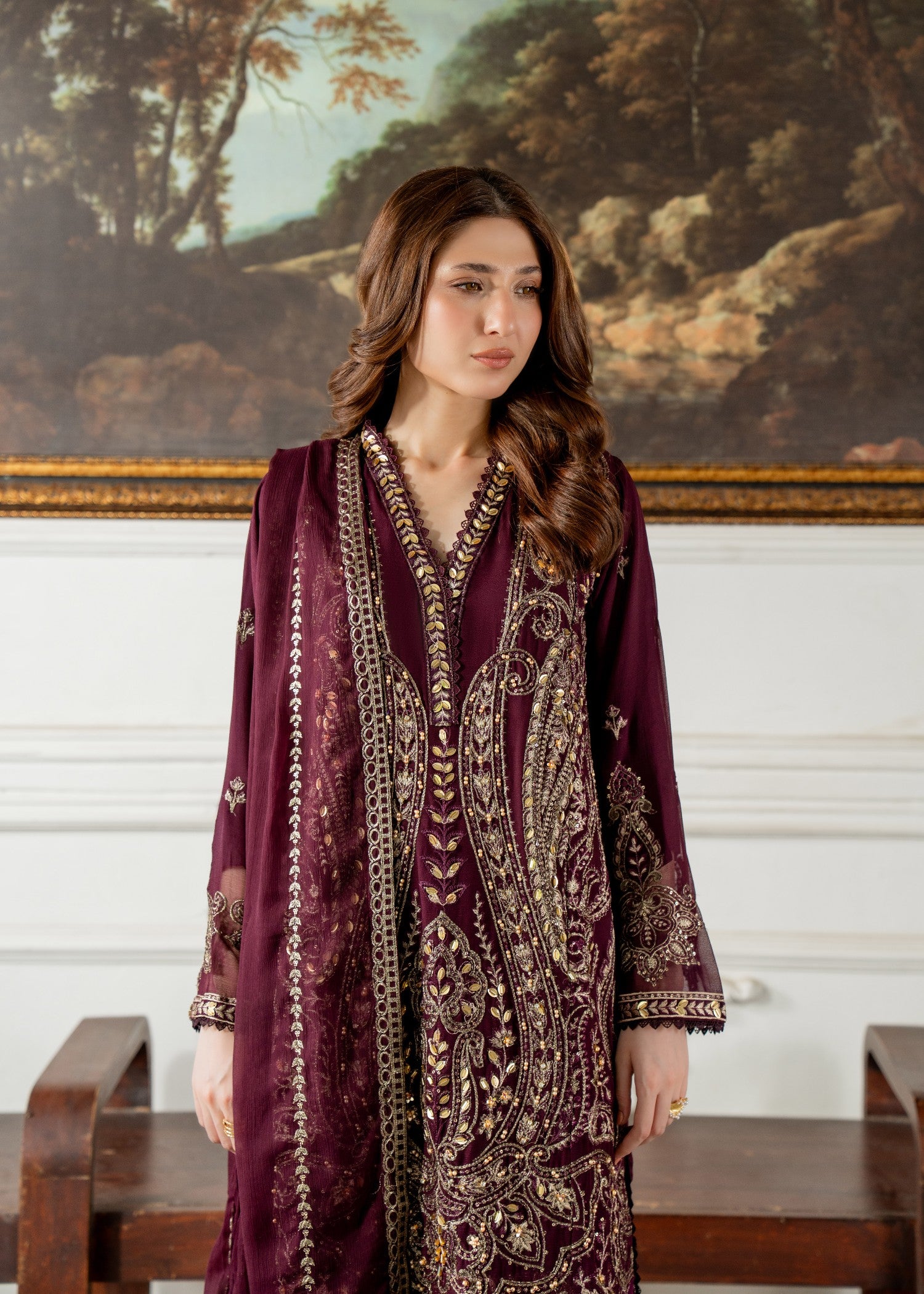 chiffon Kurta Set in Wine