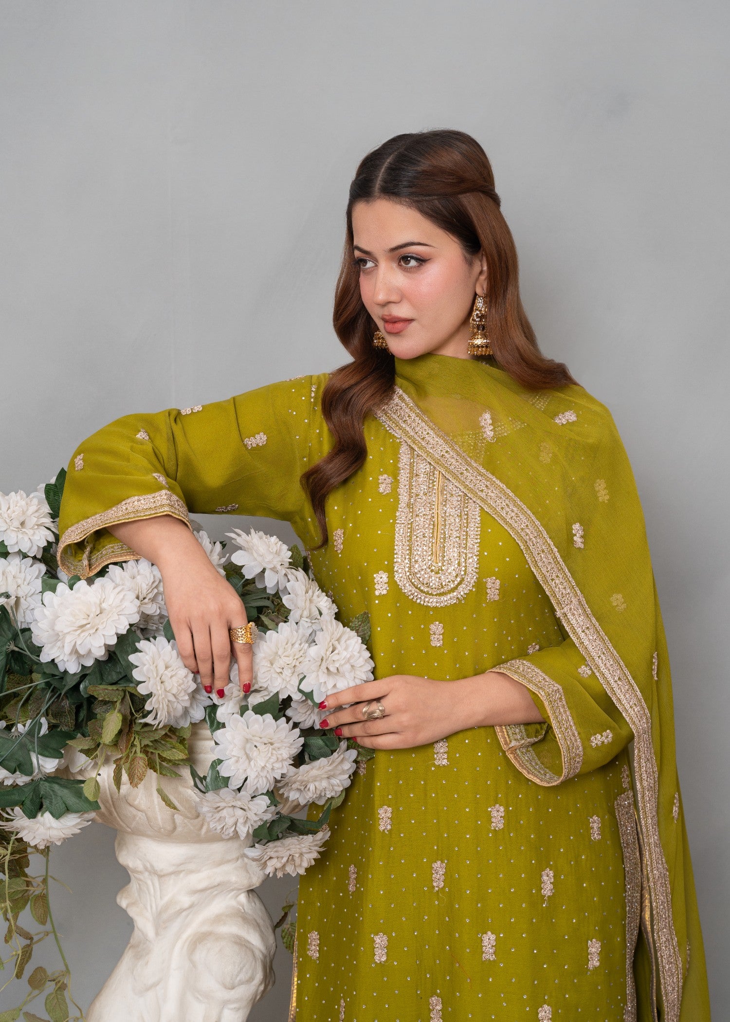 chiffon Gharara in Apple green